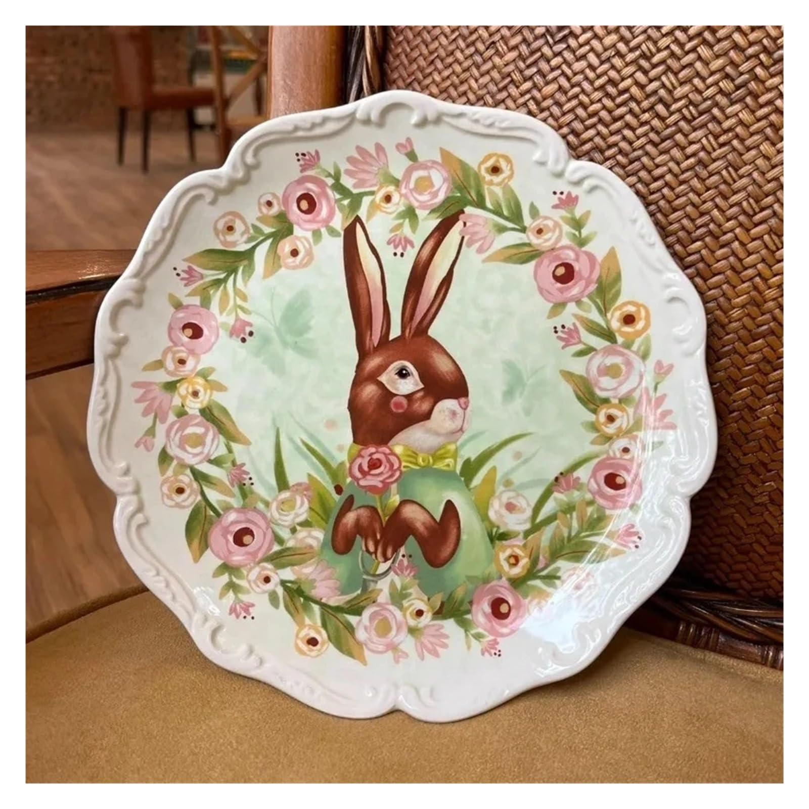 Set di piatti in ceramica simpatico coniglio da 2 pezzi decorativi per Contenitore(20.5cm)