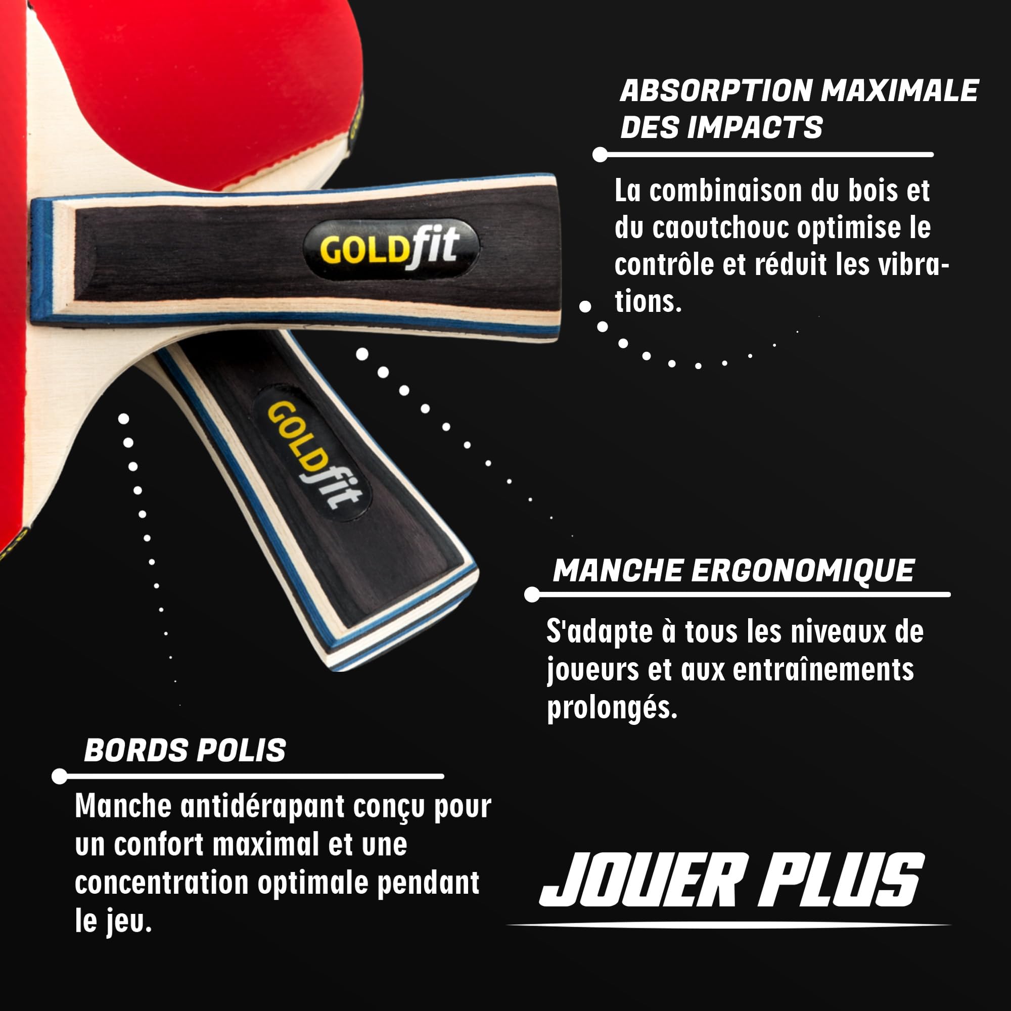 Set de 2 Raquettes de ping-Pong Professionnelles pour débutants et Pros, avec 2 Raquettes + 3 balles pour l’extérieur, idéales pour Loisirs, entraînements et compétitions, avec Une Housse
