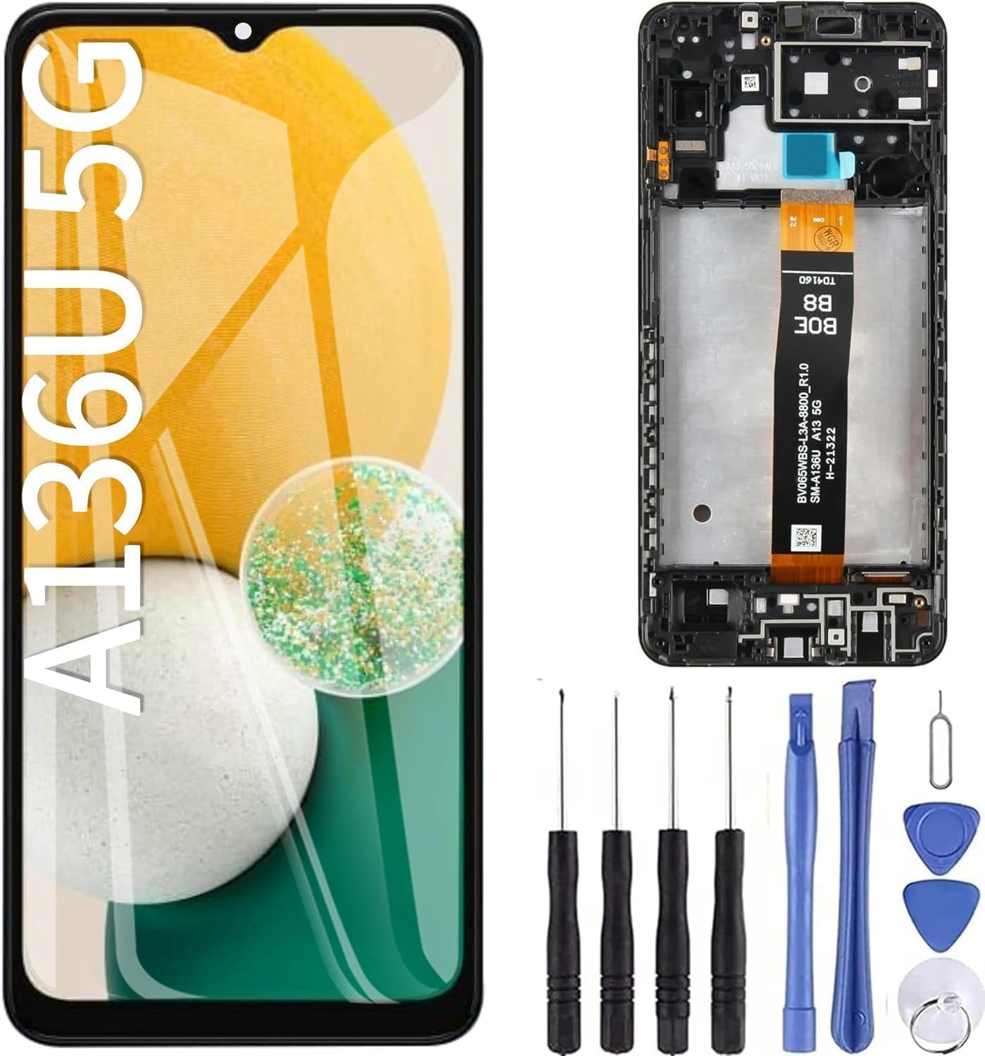 ZOETEC Screen Replacement for Samsung Galaxy A13 5G Compatible with SM-A136U 6.5 inch LCD Display Touch Screen Digitizer Full Assembly with Frame, Repair Tool Set