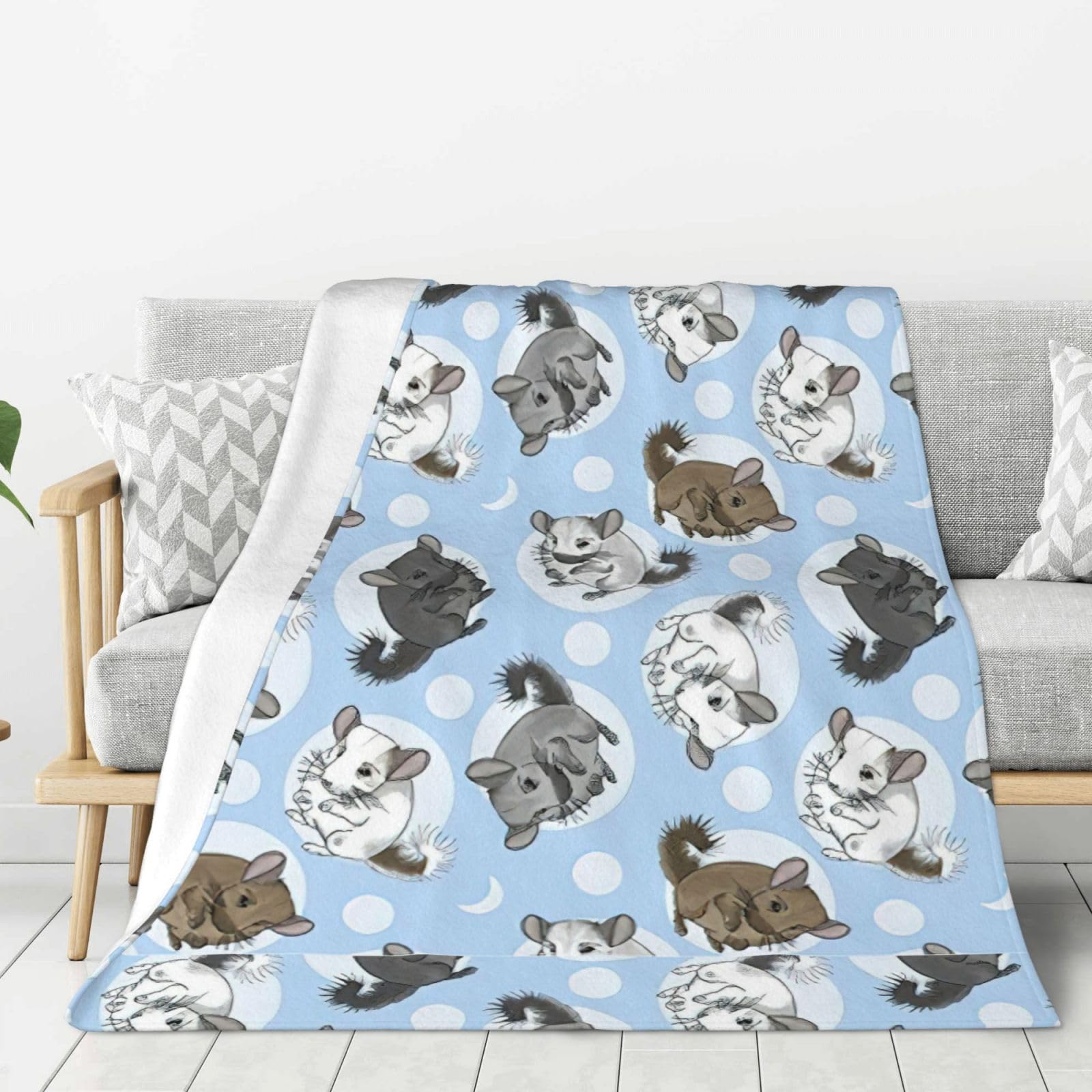 Couverture douce lune et chinchillas bleus pour éliminer la fraîcheur des nuits