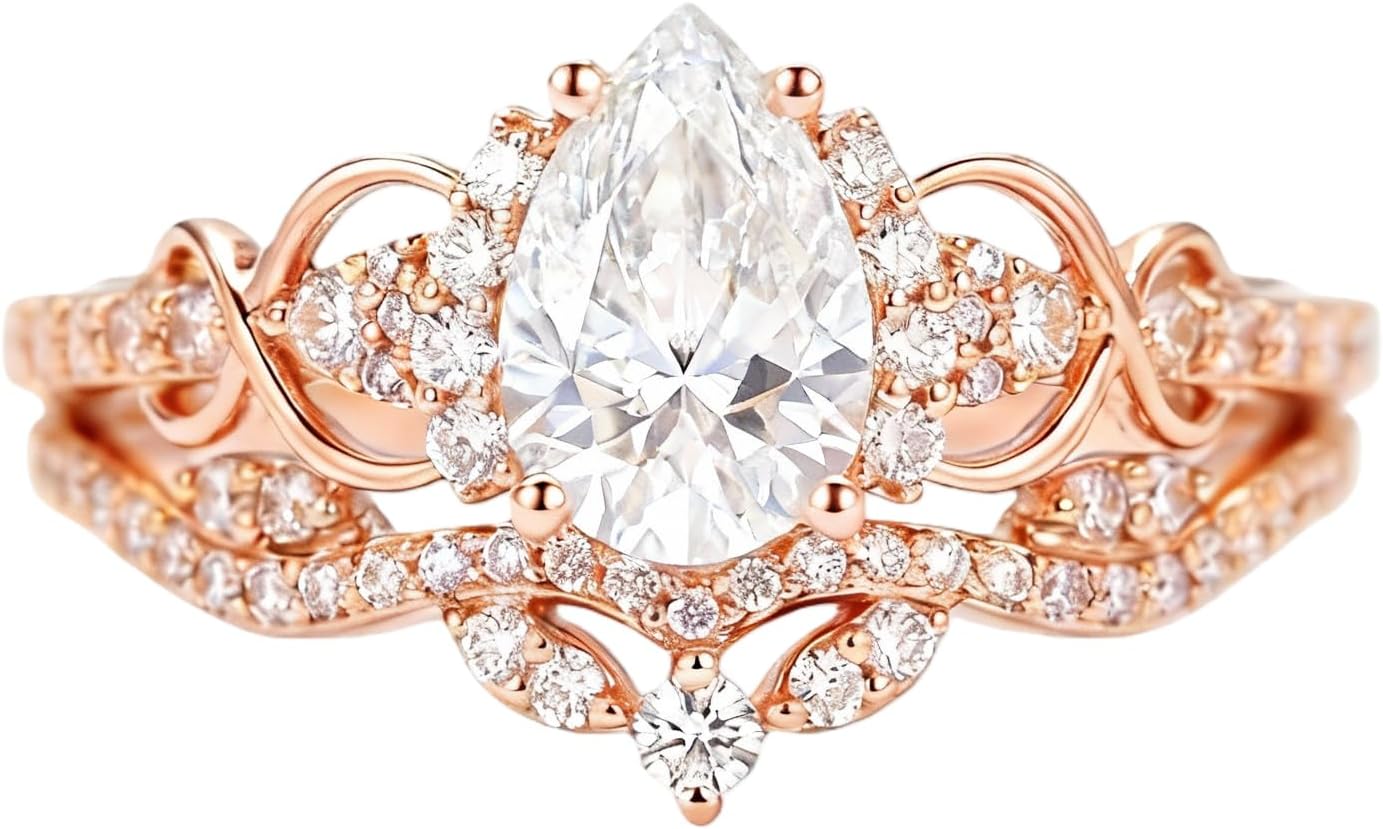 Pear Shape Birthstone Ring for Women | 1 Carat Halo Filigree Engagement, Wedding, Anniversary Ring | S925 Sterling Silver, 10K, 14K, or 18K Solid Gold