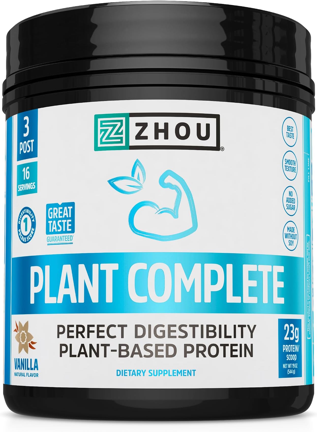 Plant Complete Vegan Protein Powder - Plant Based Protein Powder for Women & Men, Non Dairy Rice & Pea Protein Blend for Smoothies and Shakes, 21g Per Serving - Vanilla, 17.7oz (16 Servings)