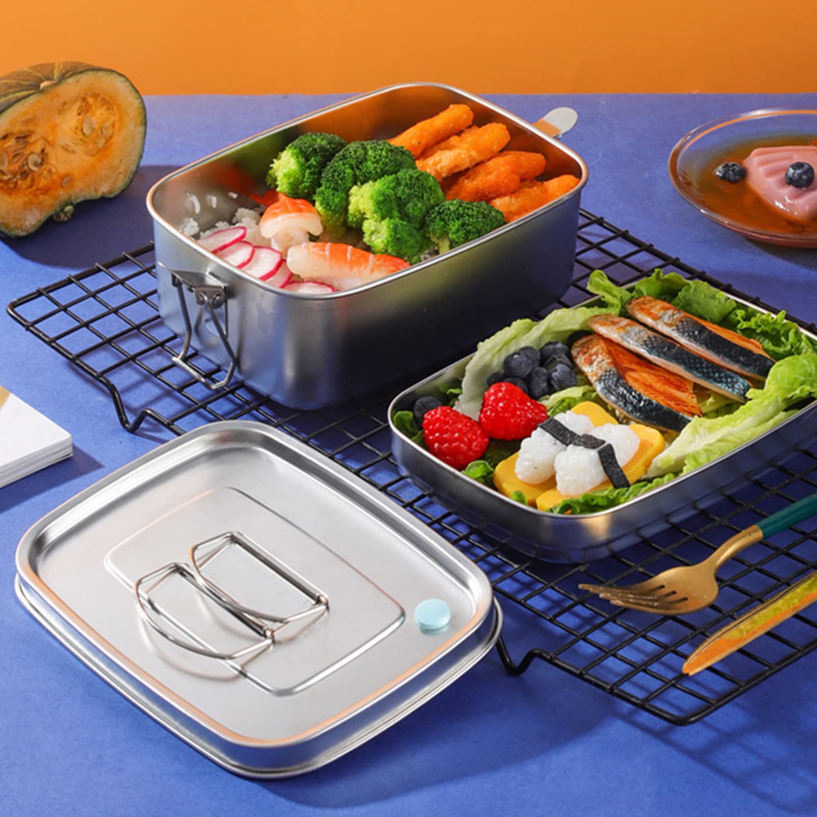 Doppellagige tragbare Edelstahlbox für Schule, Büro oder Arbeit - Ideal für Frühstücksbrötchen, Nudeln, Nüsse und Snacks - Praktische Aufbewahrung für gekochte Mahlzeiten - Geeignet für Kinder und