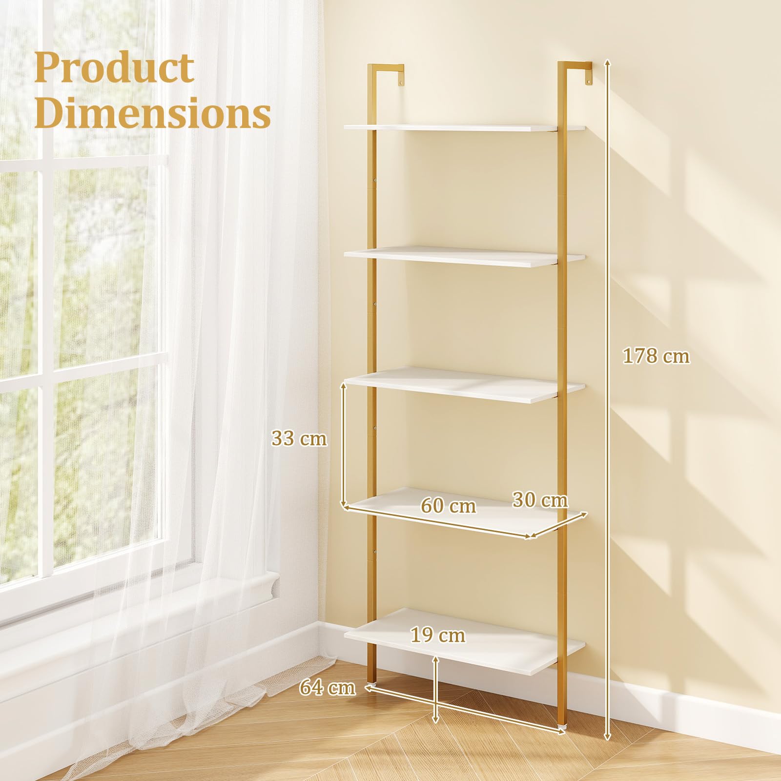 RELAX4LIFE Libreria Scaffale a Scala a 5 Ripiani, Scaffale Portaoggetti Salvaspazio per Soggiorno, Camera da Letto, Cucina e Studio, 64 × 30 × 178 cm