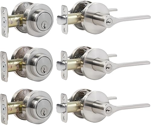 Miniatura 6 de Juego de cerradura de puerta exterior con cerrojo, manija de puerta de entrada y cerrojo de un solo cilindro, juego de palanca de bloqueo redonda