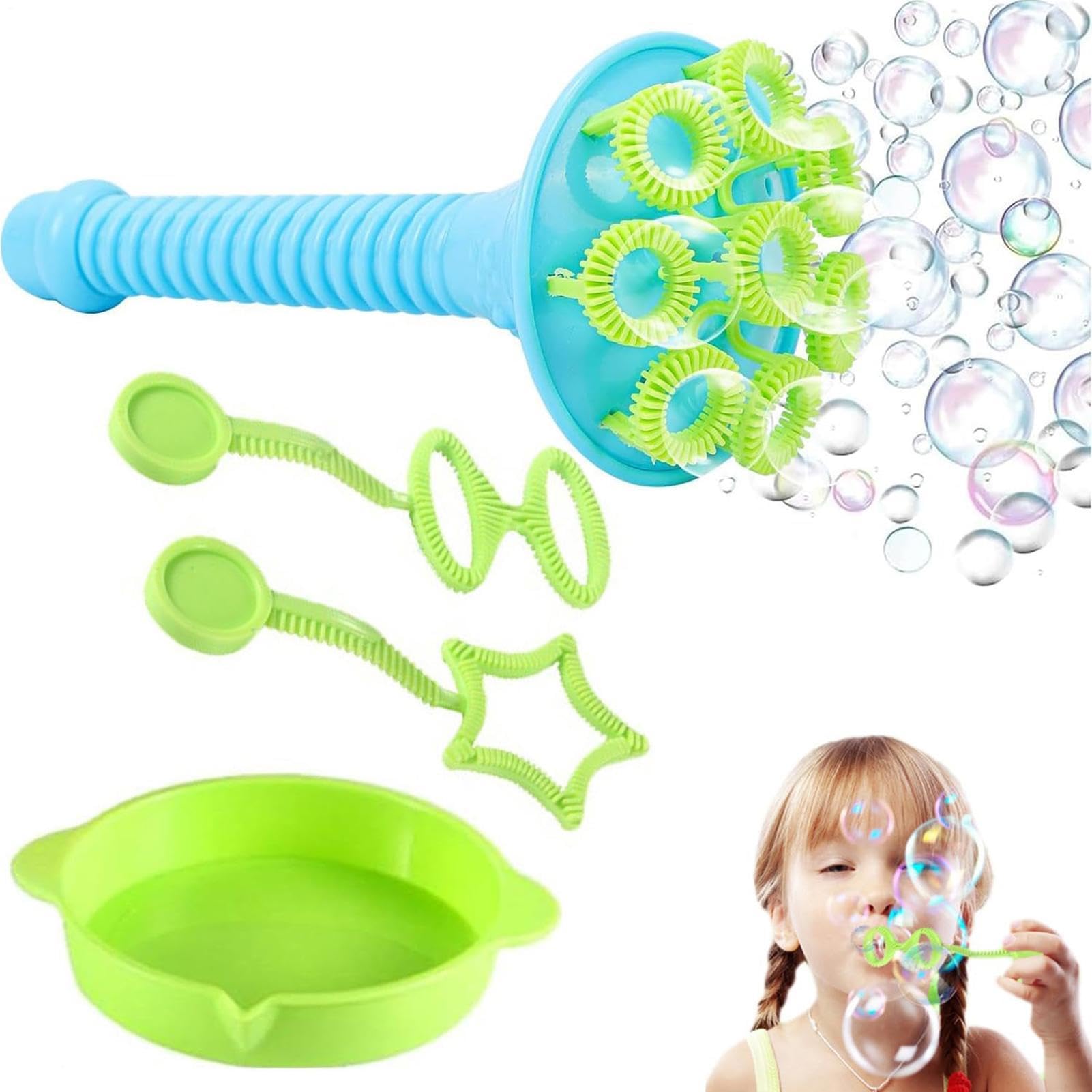 3Pcs Horn Shaped Bubble Wand Set with Round Tray, Manual Kids Bubble Blower, Durable Multi-hole Portable Bubble-Maker, Fun Outdoor Summer Party Game Toy for Boys Girls