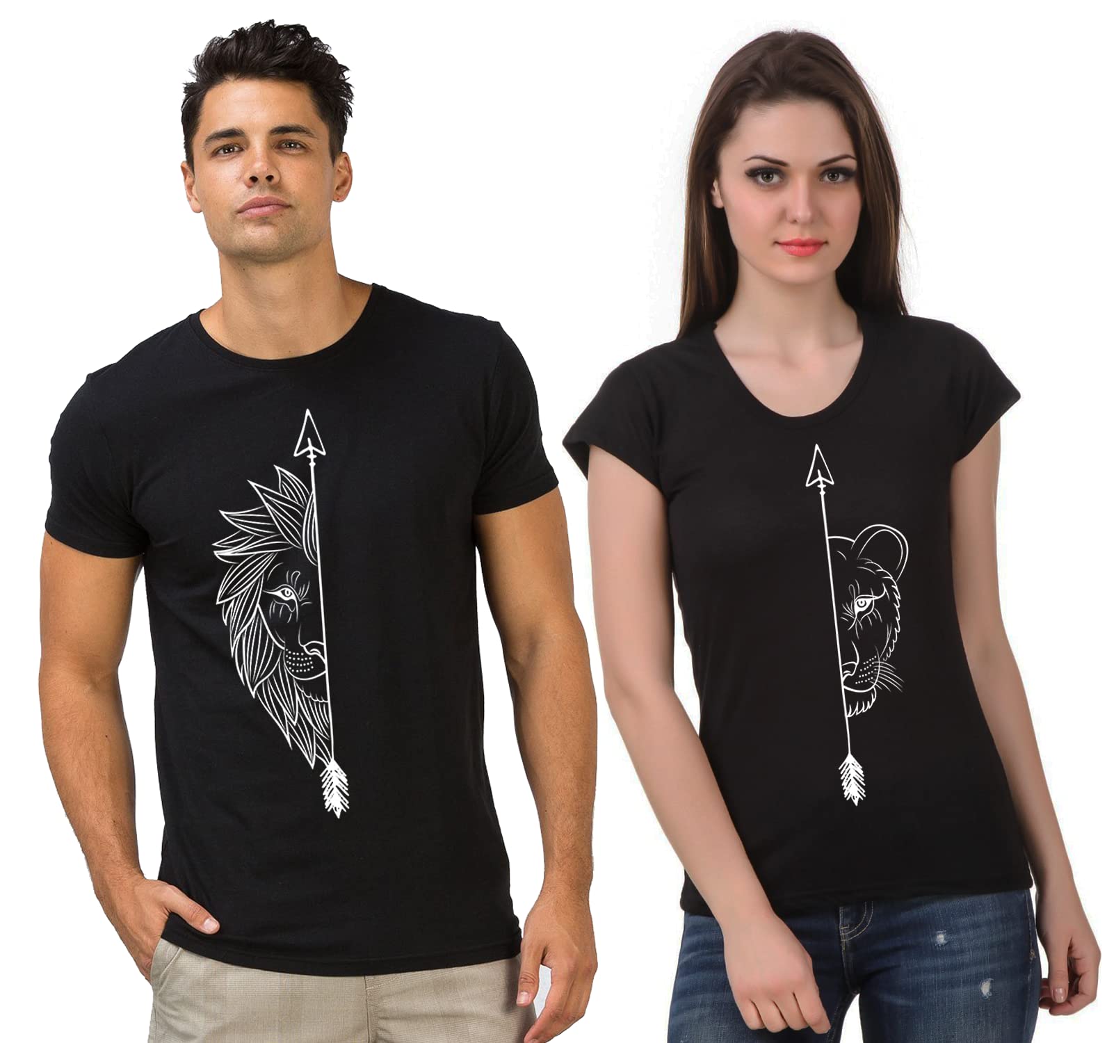 fanideaz Cotton Lion Lioness Printed Couple T Shirt