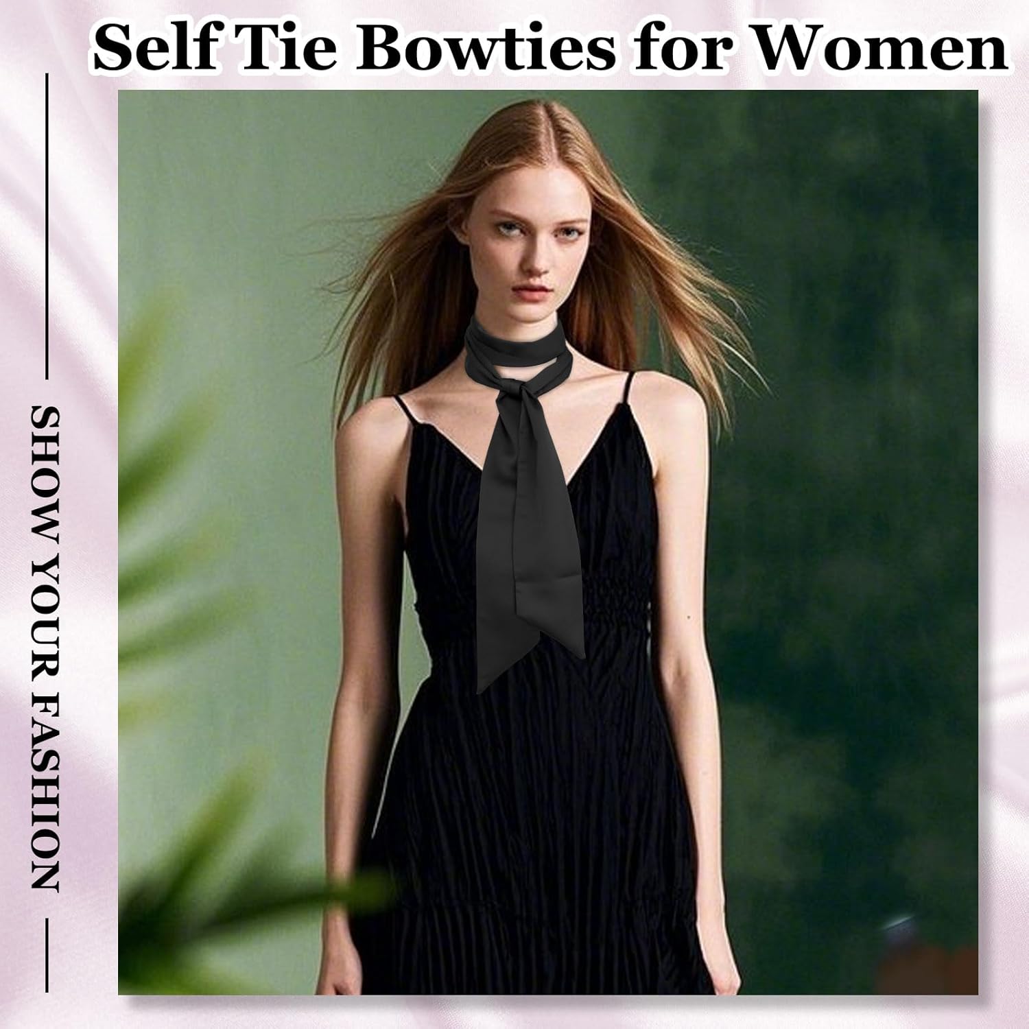Bow Ties for Women Ribbon Self Tie Satin Necktie, Solid Color Skinny Scarf for Neck Hairband Handbag Belt Purse Hat - Image 4
