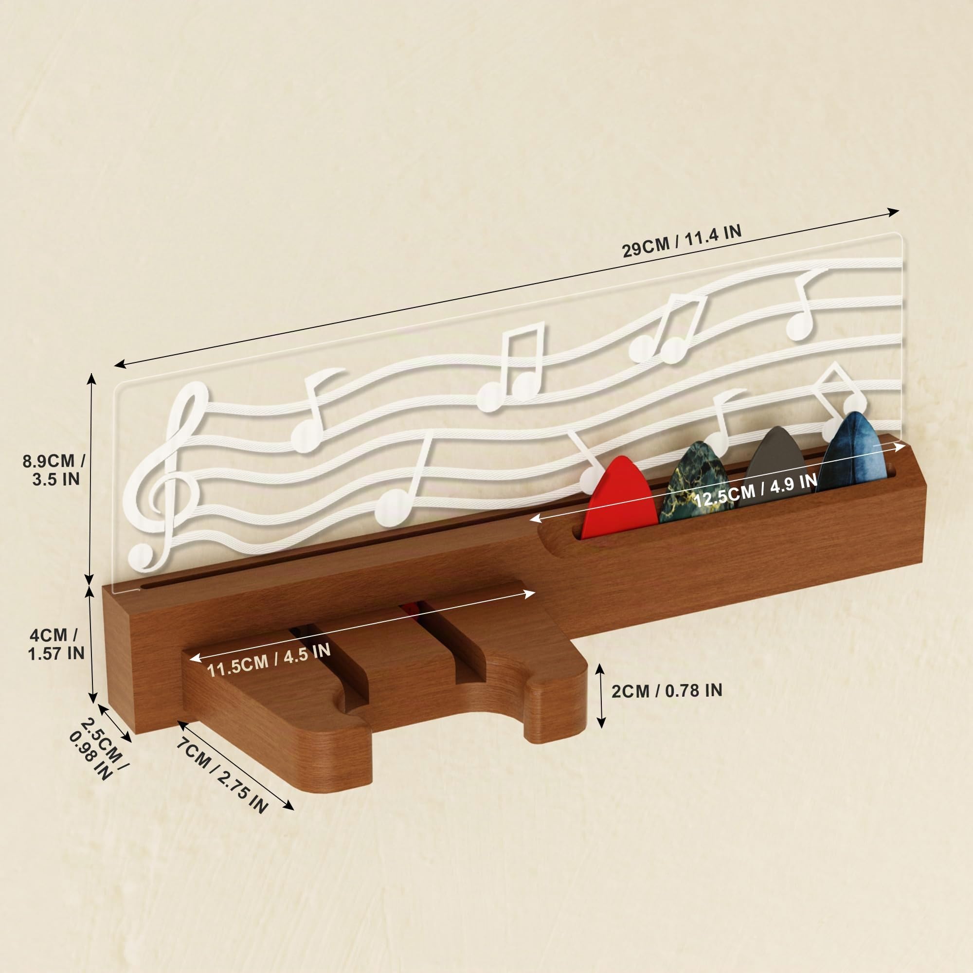 CoolGift Mart Soporte de pared para guitarra con luz, estante de madera maciza para guitarra con soporte para púas, para bajo eléctrico acústico ukelele violín