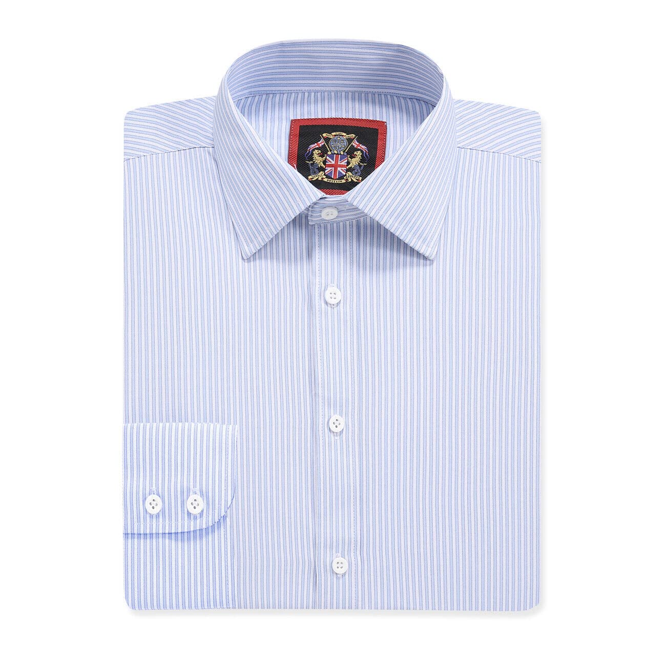Men’s Regular Fit, Long Sleeve, Fine Stripe Shirts | Single Button Cuff | Traditional Tailoring | The Windsor Formal Dress Shirt for Men by Janeo British Apparel.