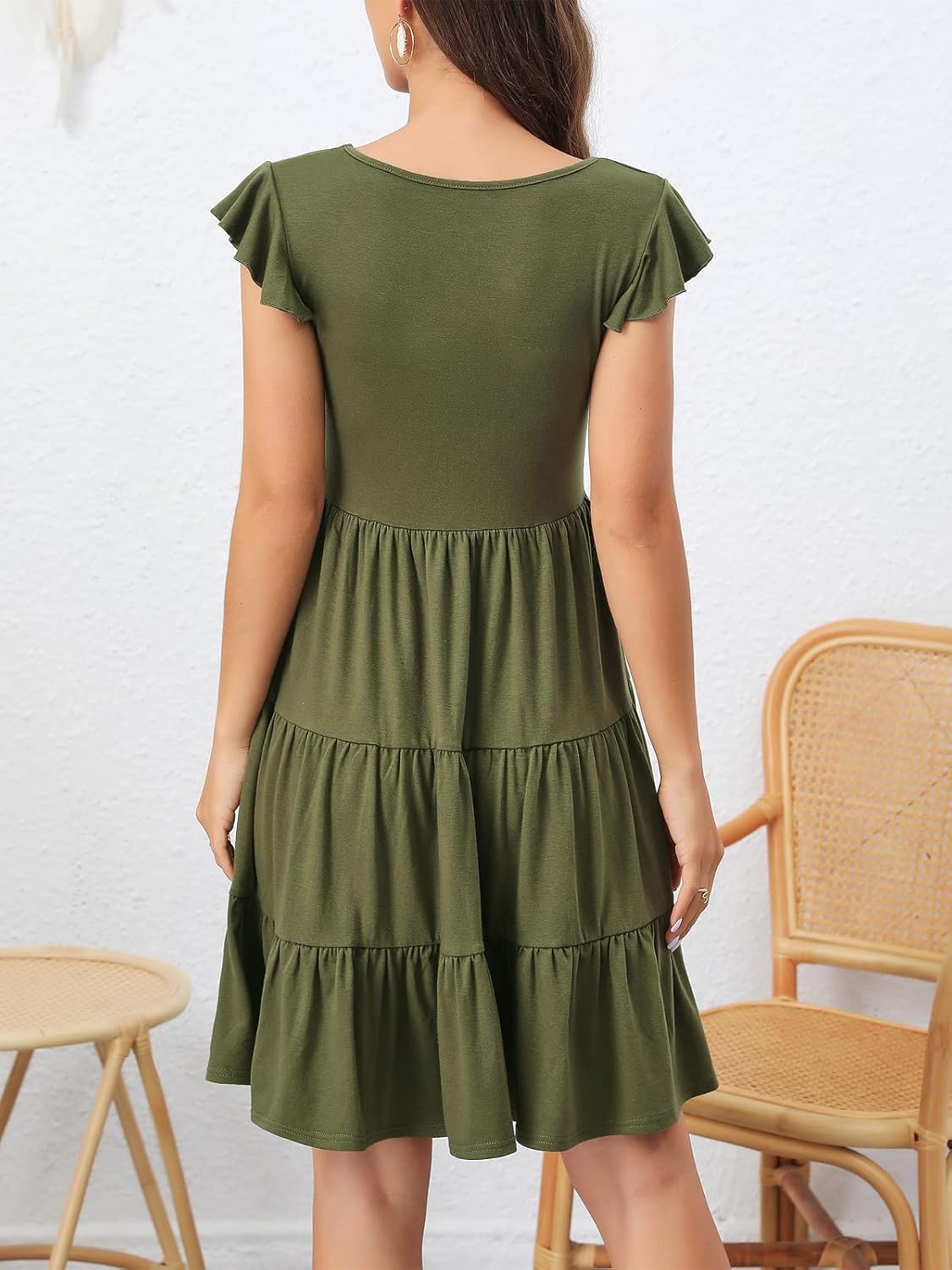 Lamilus Women's Casual Summer Dresses 2025 Ruffle Sleeves V-Neck Button Down Mini Dress Tiered Babydoll Swing Sundresses - Image 2