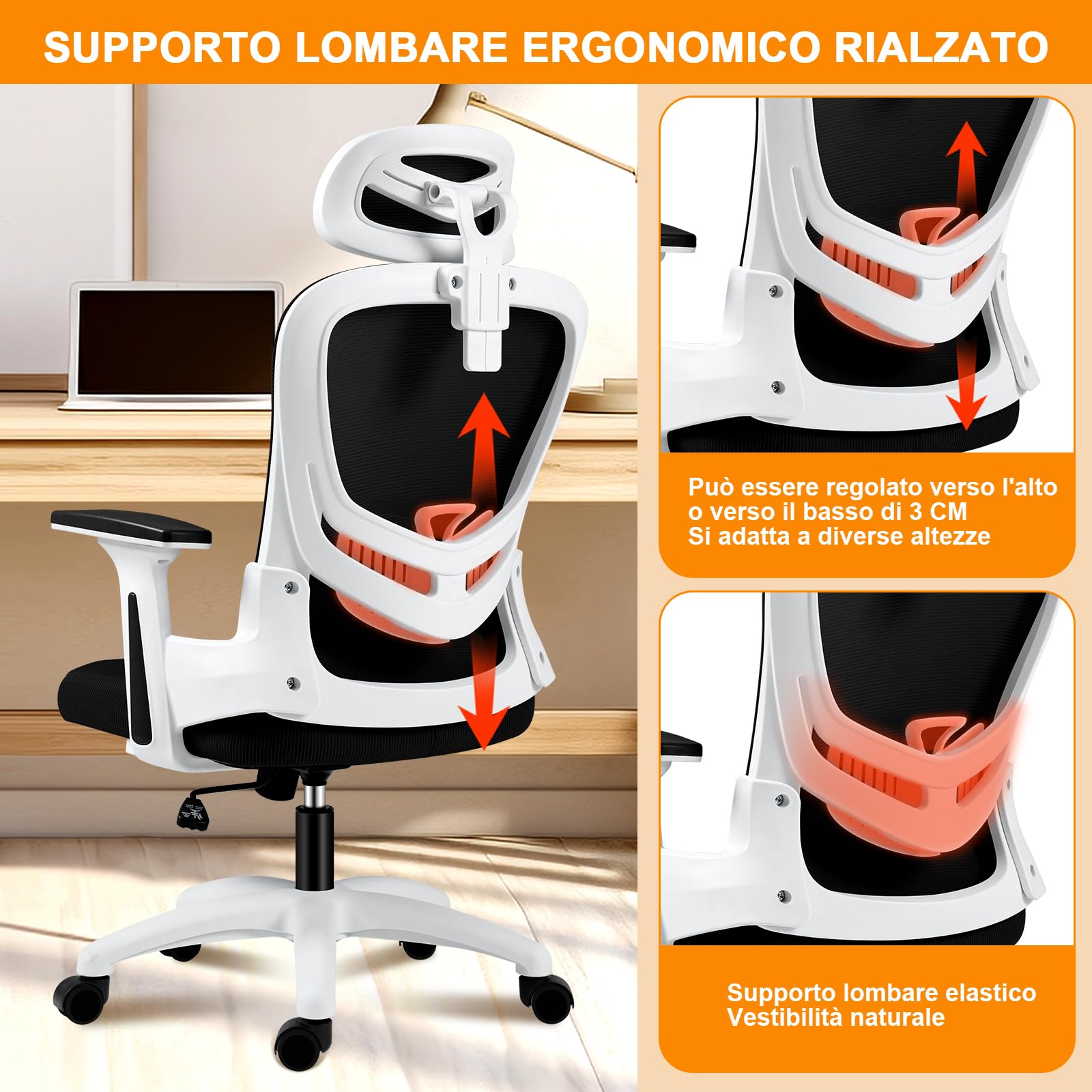 Sedia Ufficio Ergonomica Silybon - Rete Traspirante Regolabile