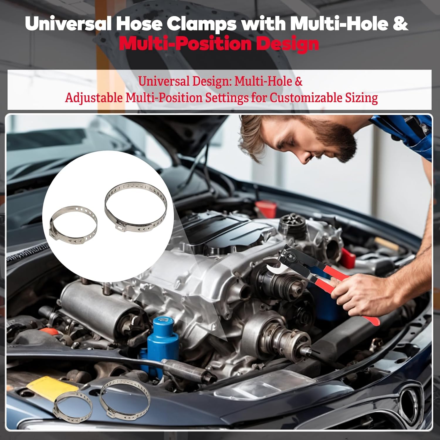 Hose Clamp Pliers Heavy Duty CV Boot Clamp Tool Kit with 24 Clamps Ergonomic Design Universal Automotive Repair Tool for Cars and ATVs Workshop and Garage Use