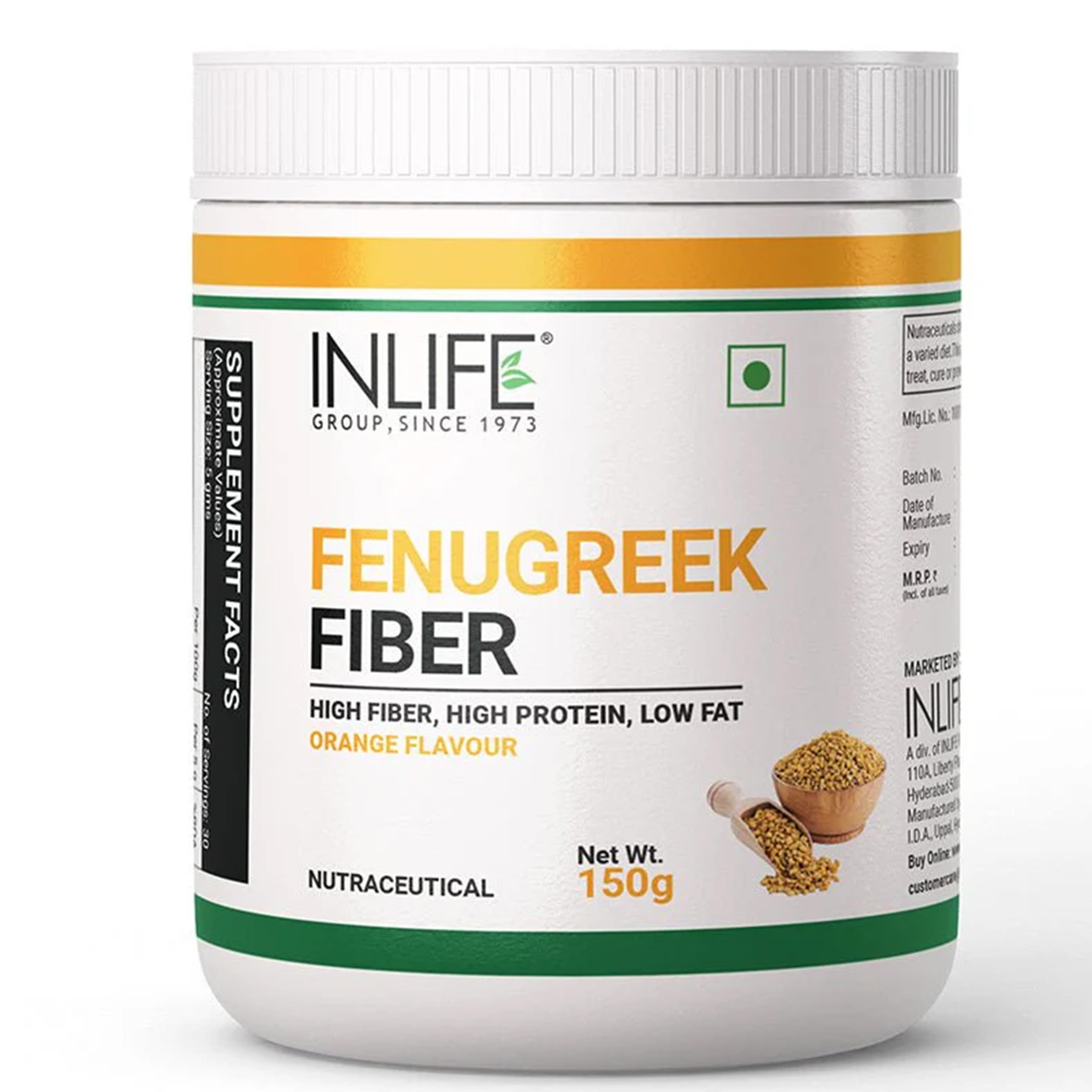 INLIFE Fenugreek Fibre Supplement | High Fiber & Protein | 150g (Orange)