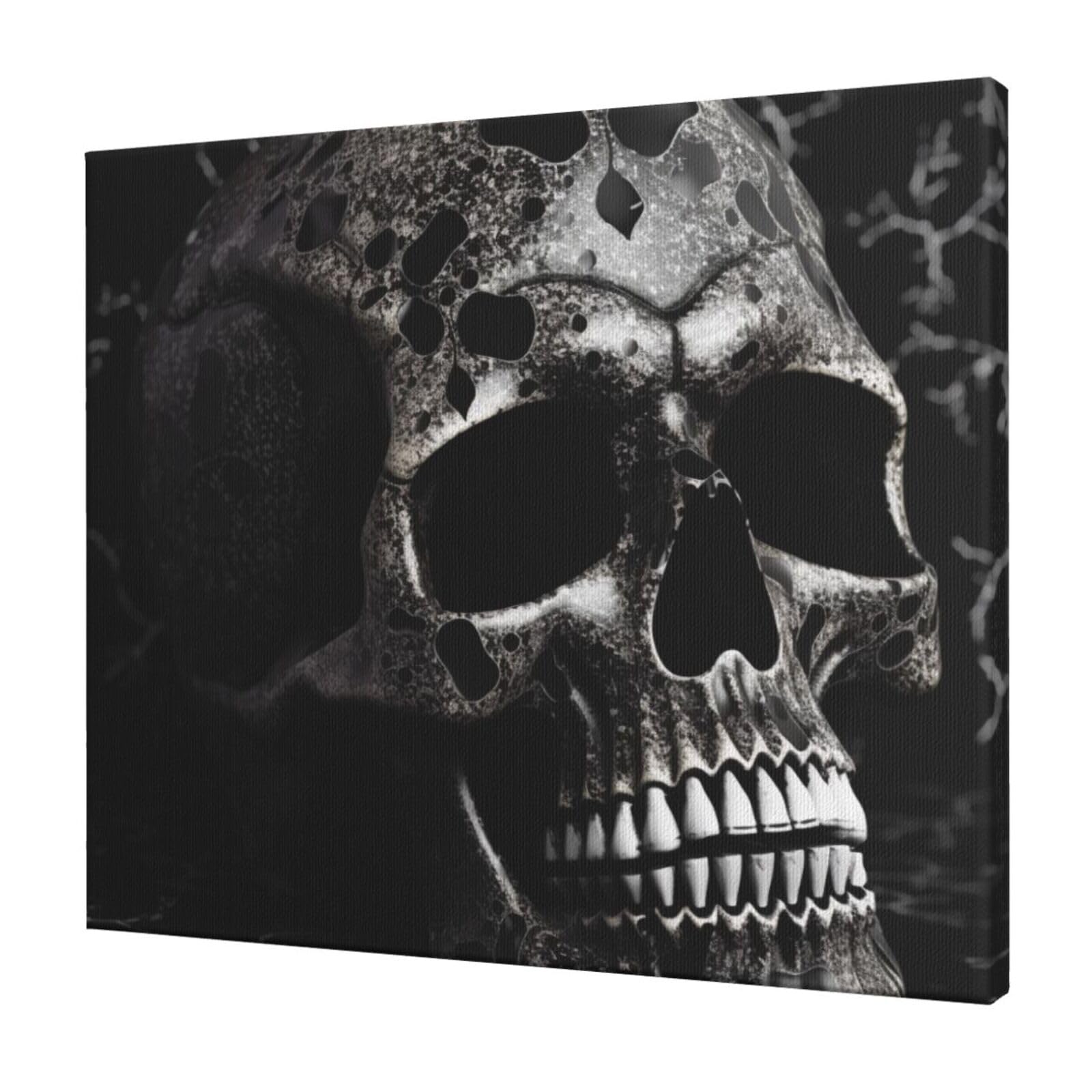 YKLJG black skull Printed Wall Art Canvas Prints 60x50 CM Wooden Framed Picture Painting Artwork for Bedroom Kitchen Home Office Decor