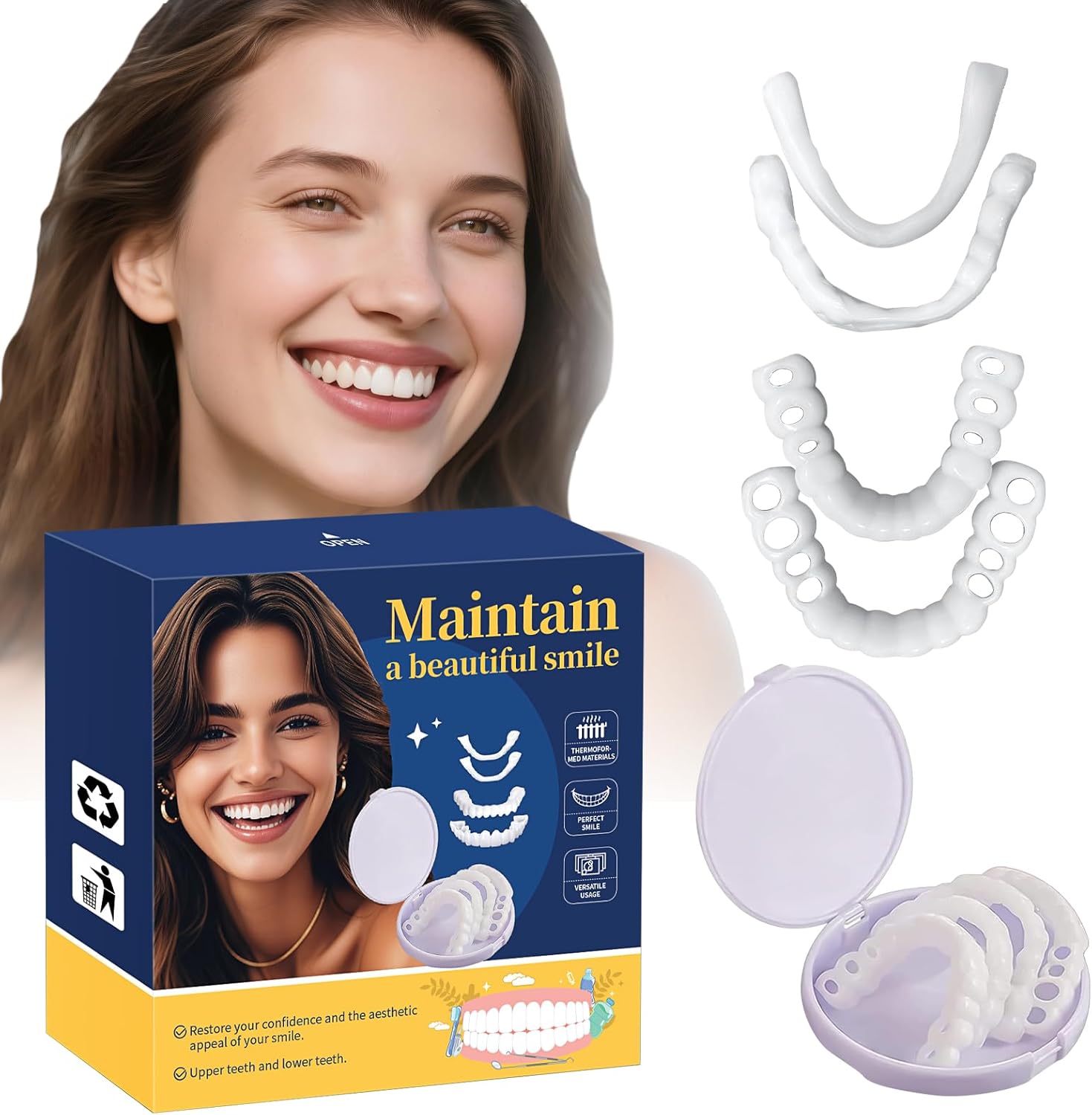 Photo 1 of Temporary Veneers Kit for Women and Men, Tooth Replacement Kit, Nature and Comfortable (1 Count (Pack of 1), Unflavored)-AK01