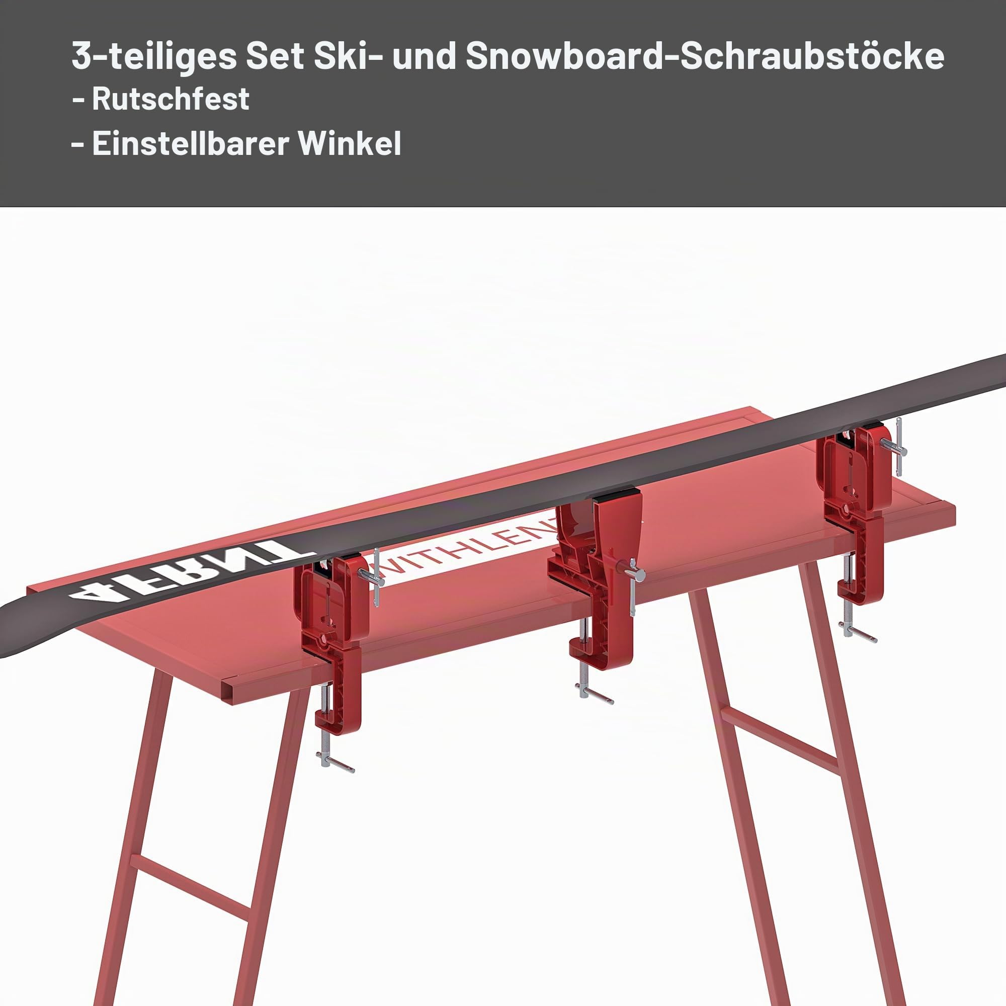 Skihalterung - Alpine Ski Vise PRO für Ski-Tuning und Wachsen Einstellbarer Winkel und Höhe Langlebig und stabil – Backenöffnung bis zu 115 mm