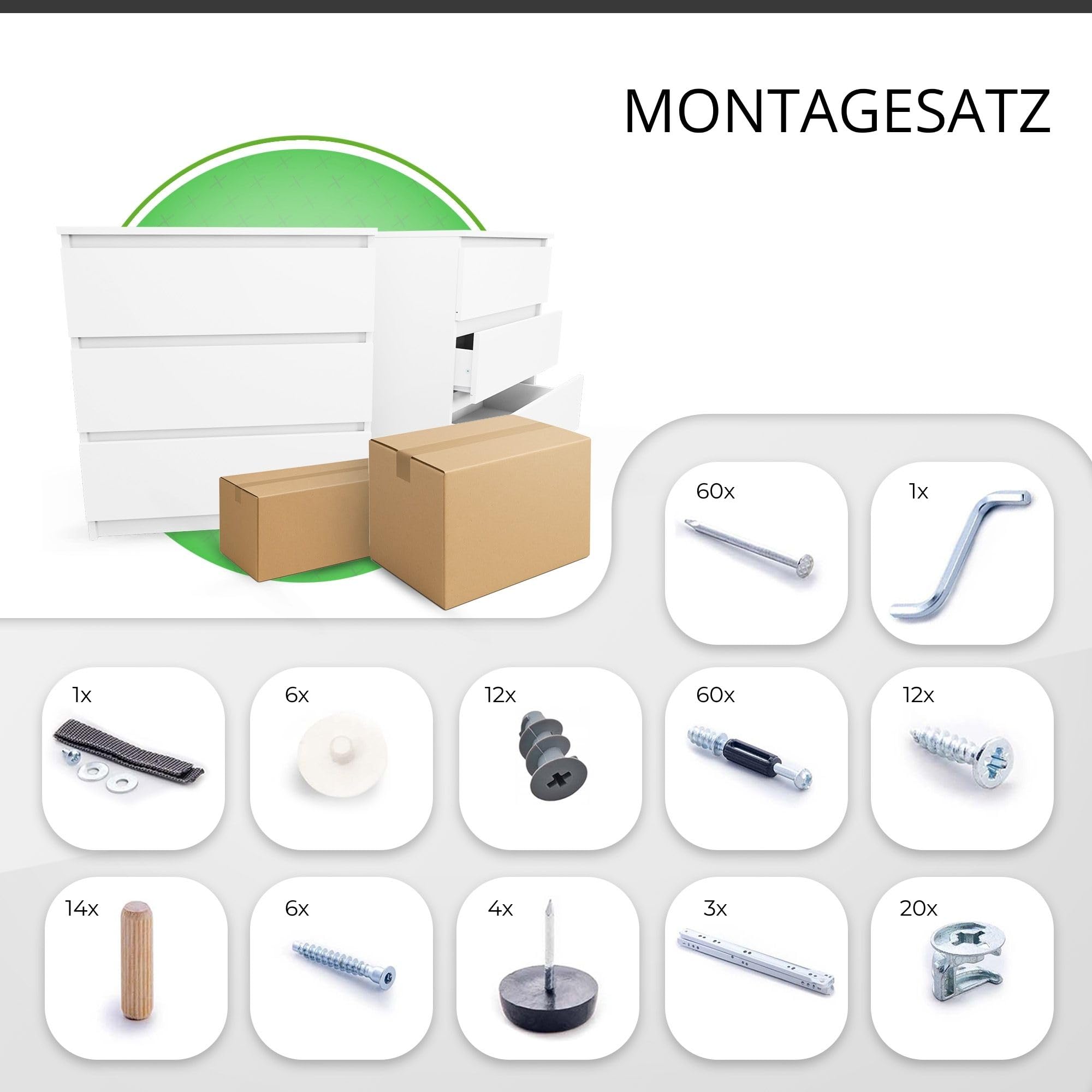 CDF Kommode mit Schublade Weiß Schrank Schubladenschrank 3 Schubladen Malm Kommode viel Stauraum Geeignet für Wohnzimmer Schlafzimmer Komodenschrank Organizer Kleidung 40T x 70B x 75H cm