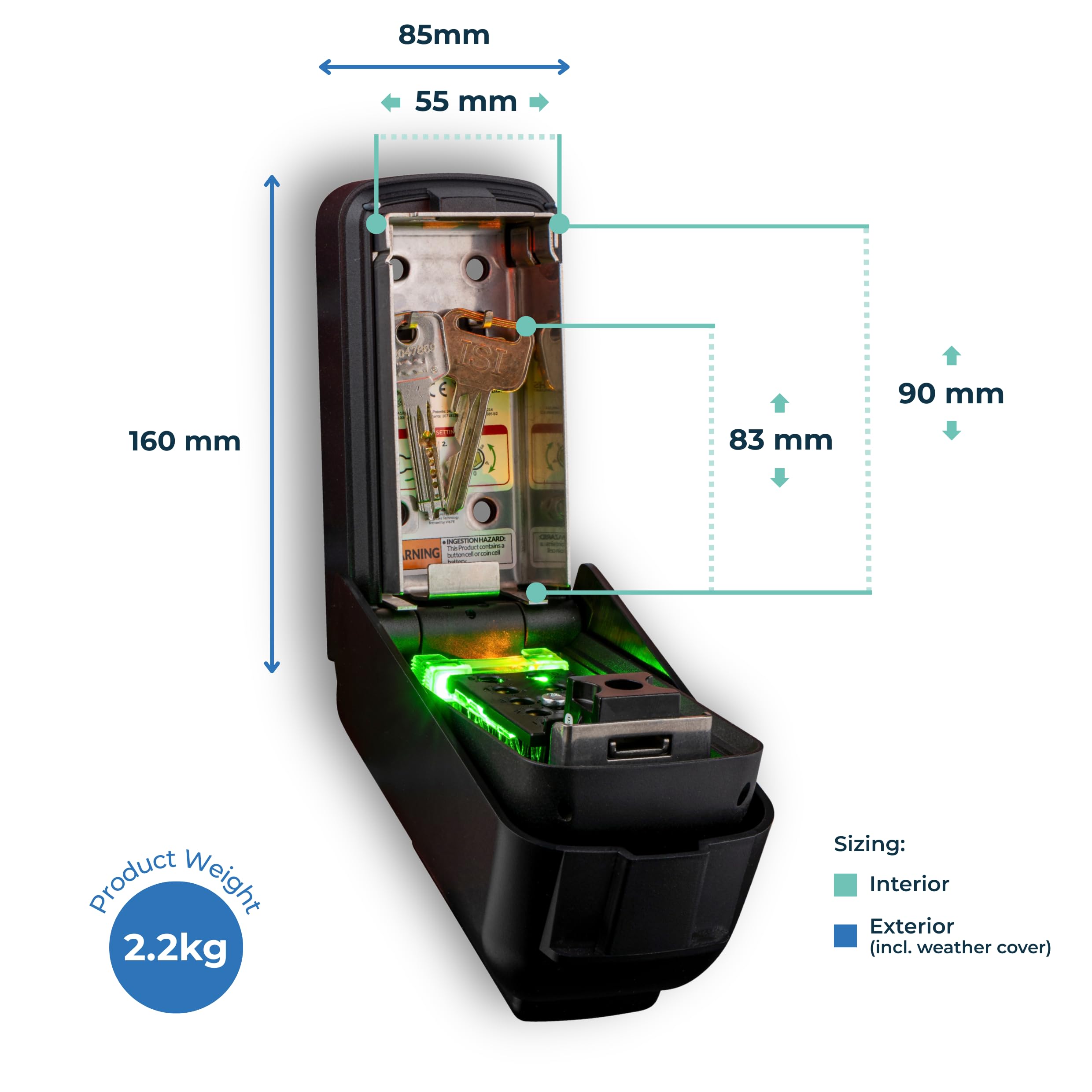 ark Tamo Pro - Caja de seguridad para llaves de pared para exteriores, con botones multipulsadores iluminados, caja de seguridad con combinación de código de 9,7 m, ideal para el hogar, Airbnb y