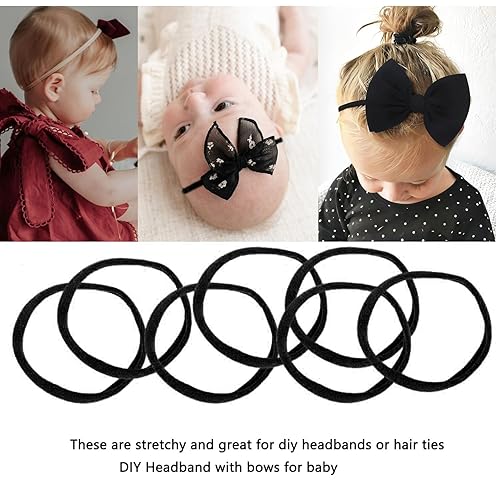 Miniatura 4 de JOYOYO 100 diademas negras de nailon para bebé, bandas elásticas para el cabello, para bebés, niñas, recién nacidos, niños pequeños y niños pequeños