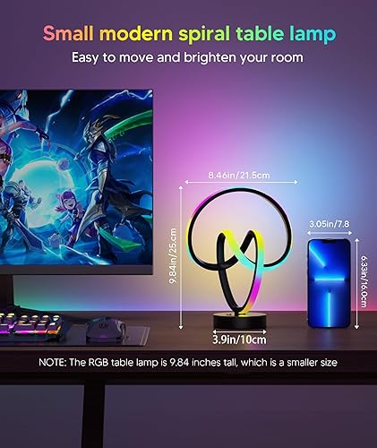Miniatura 5 de PutWish Lámparas de mesa RGB de 12 colores, lámpara de noche táctil y control remoto, 16 modos, lámpara de mesa espiral regulable, lámpara que