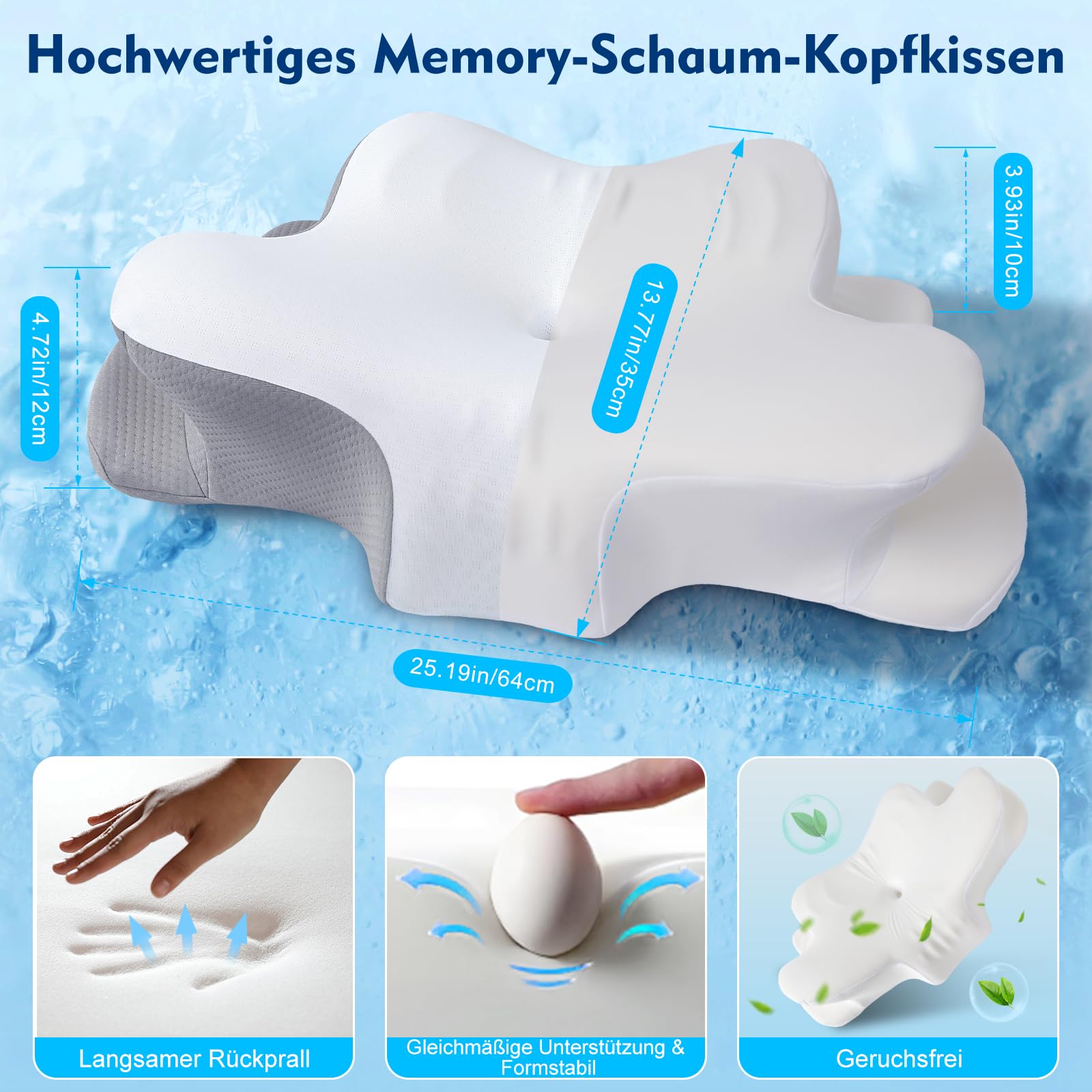 Cuscino per il dolore al collo – Cuscino ortopedico in memory foam, ergonomico e regolabile in altezza – Cuscino per libri per dormire sul lato, sulla schiena e sull'addome – con rivestimento