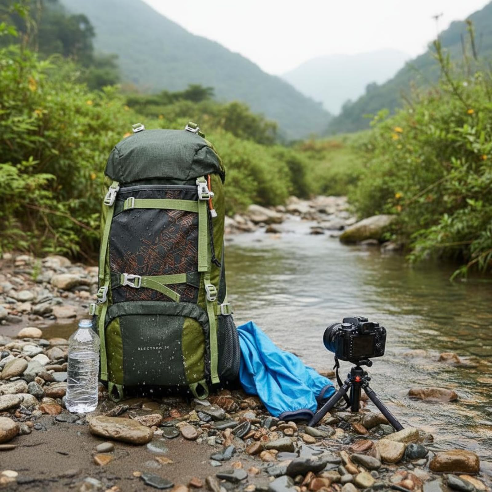 wasserdichter Wanderrucksack wasserdicht großer Outdoor-Rucksack strapazierfähig Trekkingrucksack für camping, Grün, Armeegrün