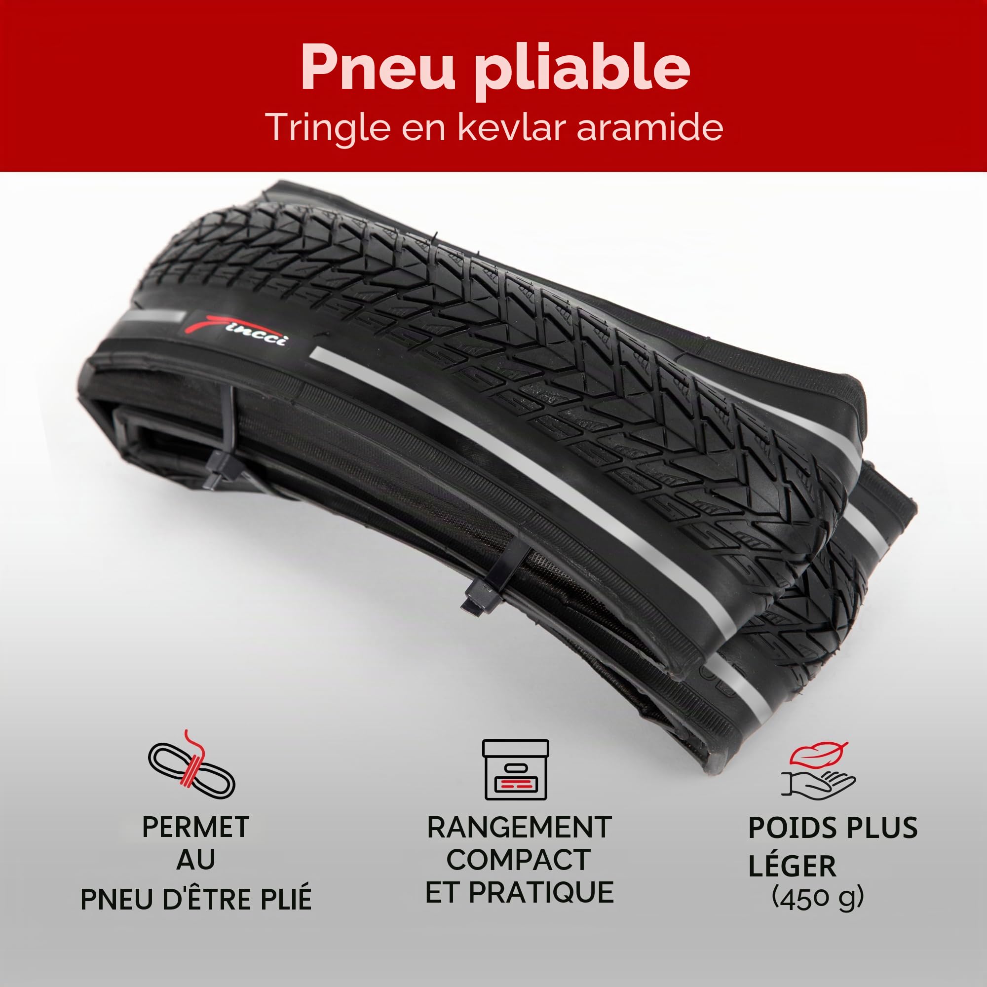 Fincci Pneu Ville 700x35c 37-622 Pliable 60 TPI Anti-Crevaison (Lot de 2) | Pneus Vélo Ville 700x35c, ETRTO 37-622, 60 TPI et Protection Nylon 1 mm - Pour Route, VTT, Touring et VAE - Lot de 2