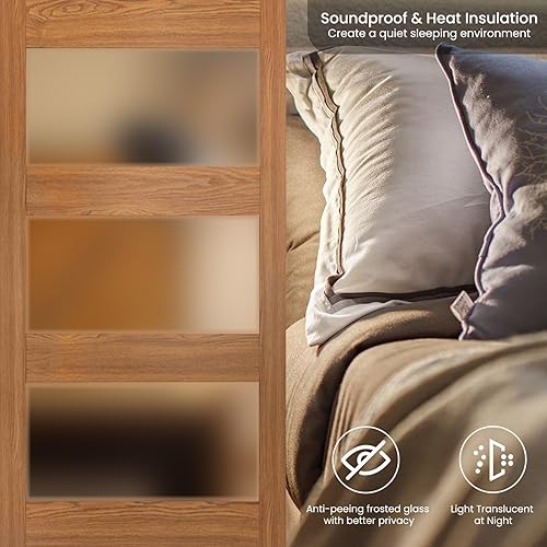 Miniatura 6 de SmartStandard Puerta de granero de vidrio de 28 x 84 pulgadas con kit de herrajes deslizantes de 5 pies y asa, preperforada lista para montar,