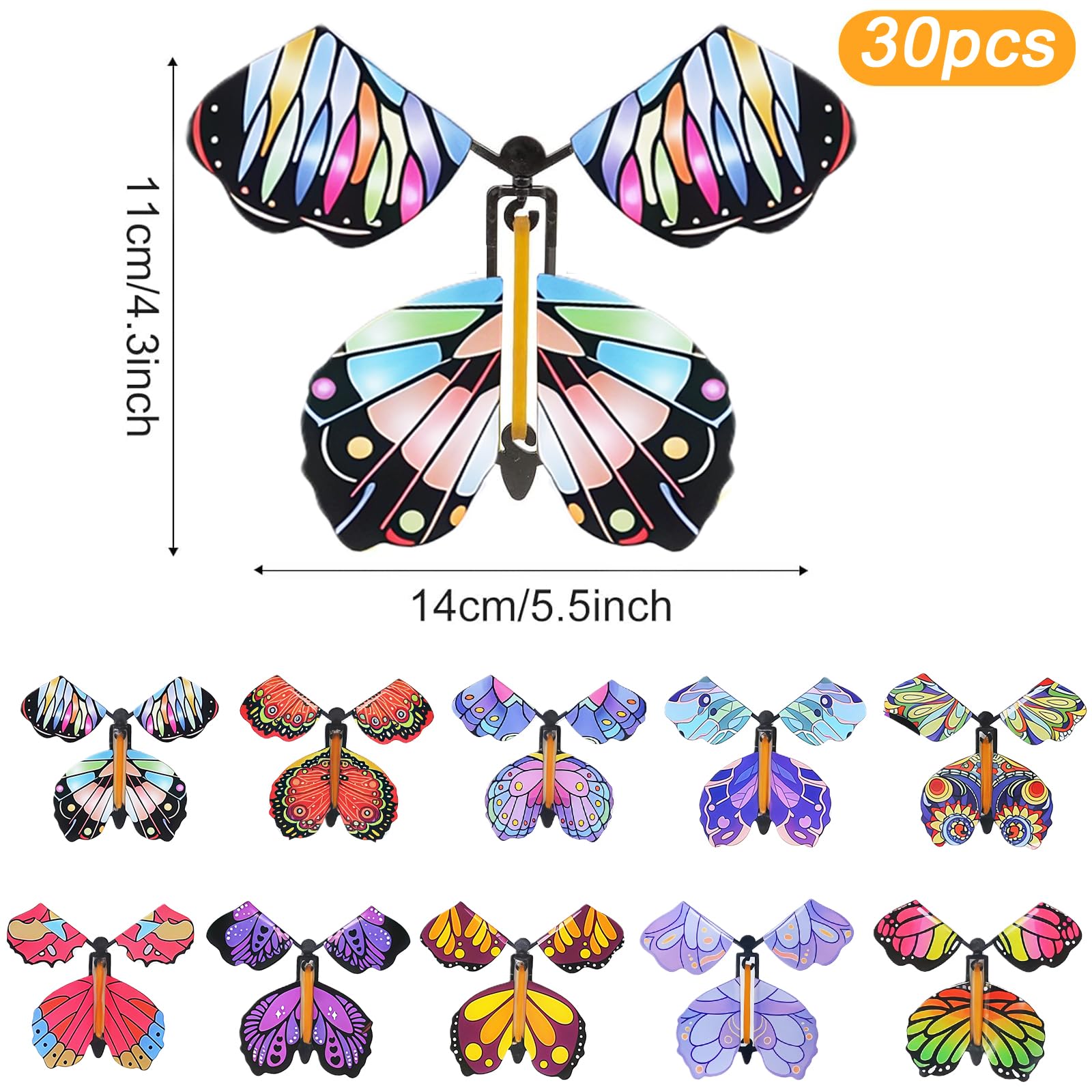 Lot De 30 Papillons Magiques Volants – Carte Surprise, Jouet à Remonter, Couleurs Aléatoires – Pour Anniversaire, Mariage