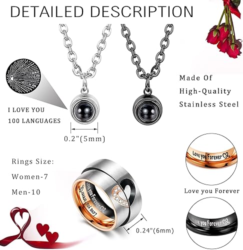 Miniatura 2 de ZELORES Collares a Juego para Parejas Collar con Colgante para Mujeres y Hombres Anillos de Promesa a Juego Juego de Colgantes Collar de Pareja de