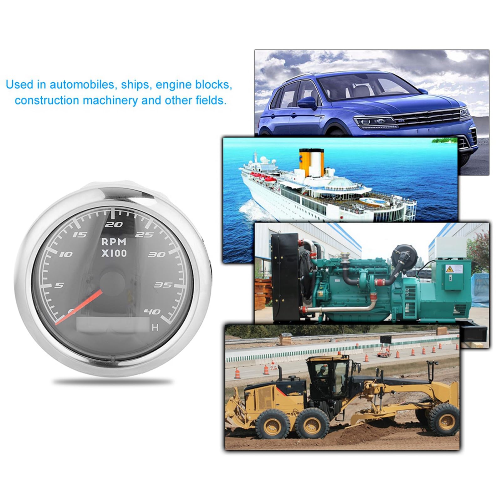 Tacómetro para barcos, medidor de tacómetro marino de 3,3 pulgadas, medidor de RPM, contador de horas LCD, contador de revoluciones, 12 V, 24 V, para salpicadero marino