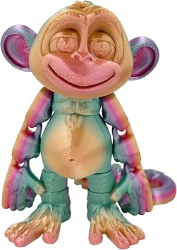 3D Printed Articulated Monkey Fidget Toy Posable, Hangable, Stands on Its Own for Fun Poses and Display Rainbow