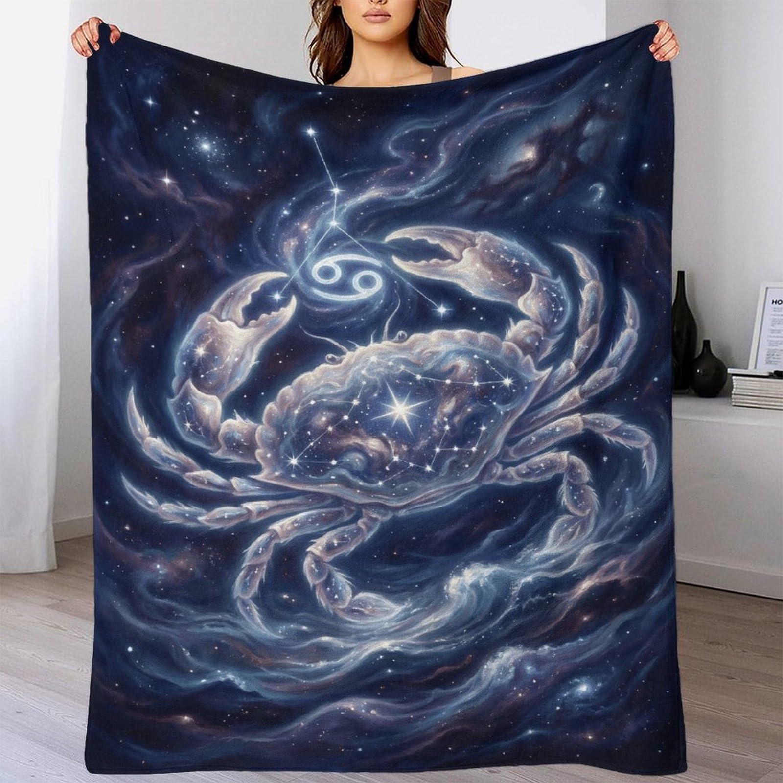W7C8U2X3 Zodiac Cancer for for Flannel Throw Blanket, Travel Bed Couch