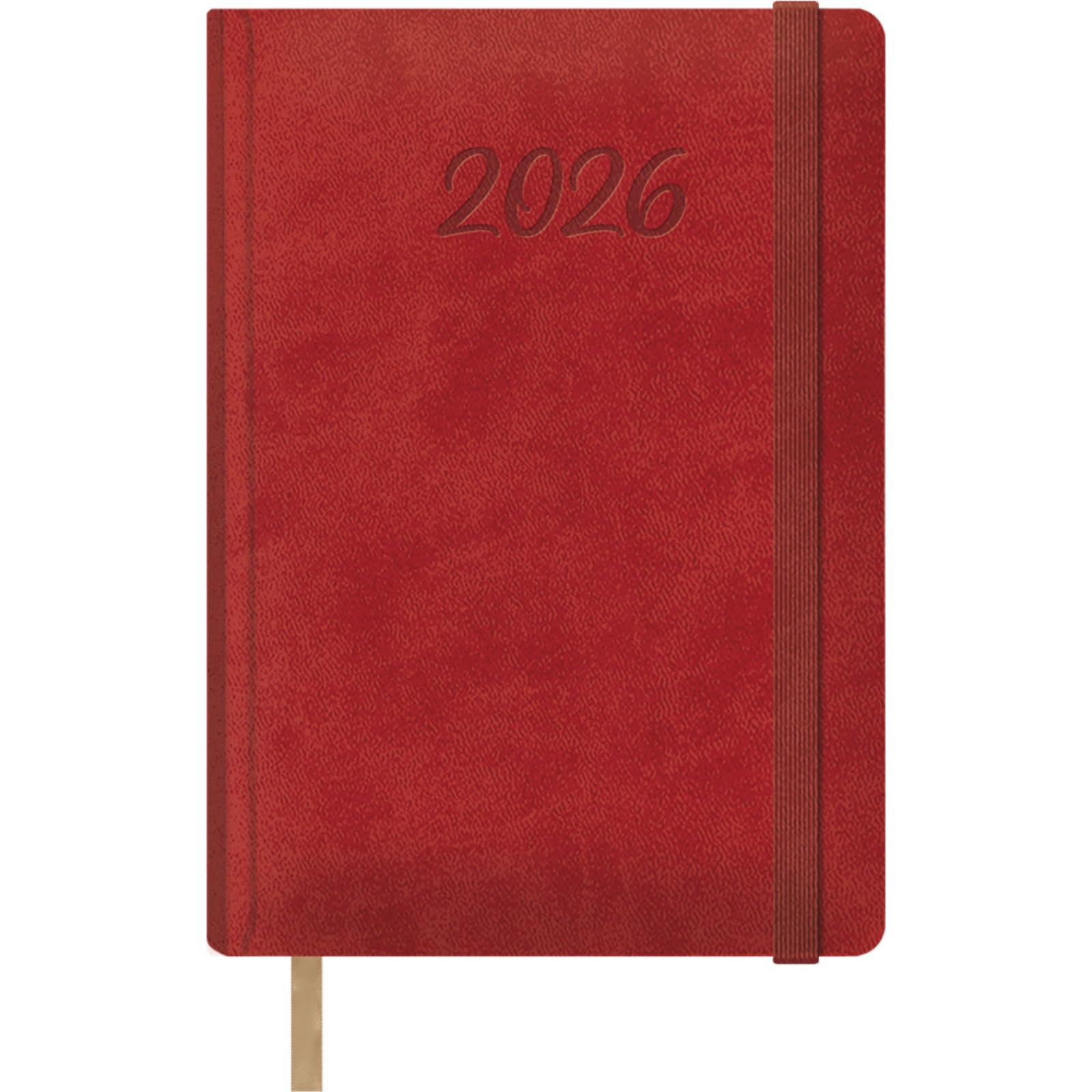 Dohe - 2026 Daily Planner – Day per Page, A5 (15x21 cm), Hardcover Leatherette, Elastic Closure, Bookmark, 12 Months January to December, Annual Planner in Spanish – Samba Red