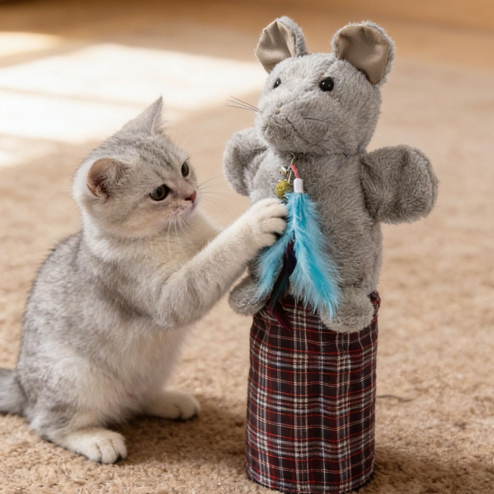 PANGBOER Giocattolo marionette per gatti lottatori in tessuto morbido con struttura pelosa per giochi graffi e display per soggiorno Giocattolo multifunzionale per decorazioni per gatti