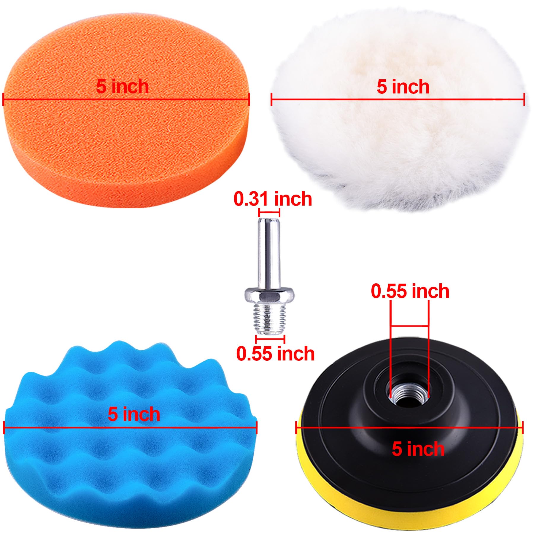 SIQUK 23 Pièces Kit de Polissage Pad, Éponge de Polissage Voiture Tampon de polissage Auto Éponge Polir avec Adaptateur pour Polissage de Voiture, 125mm