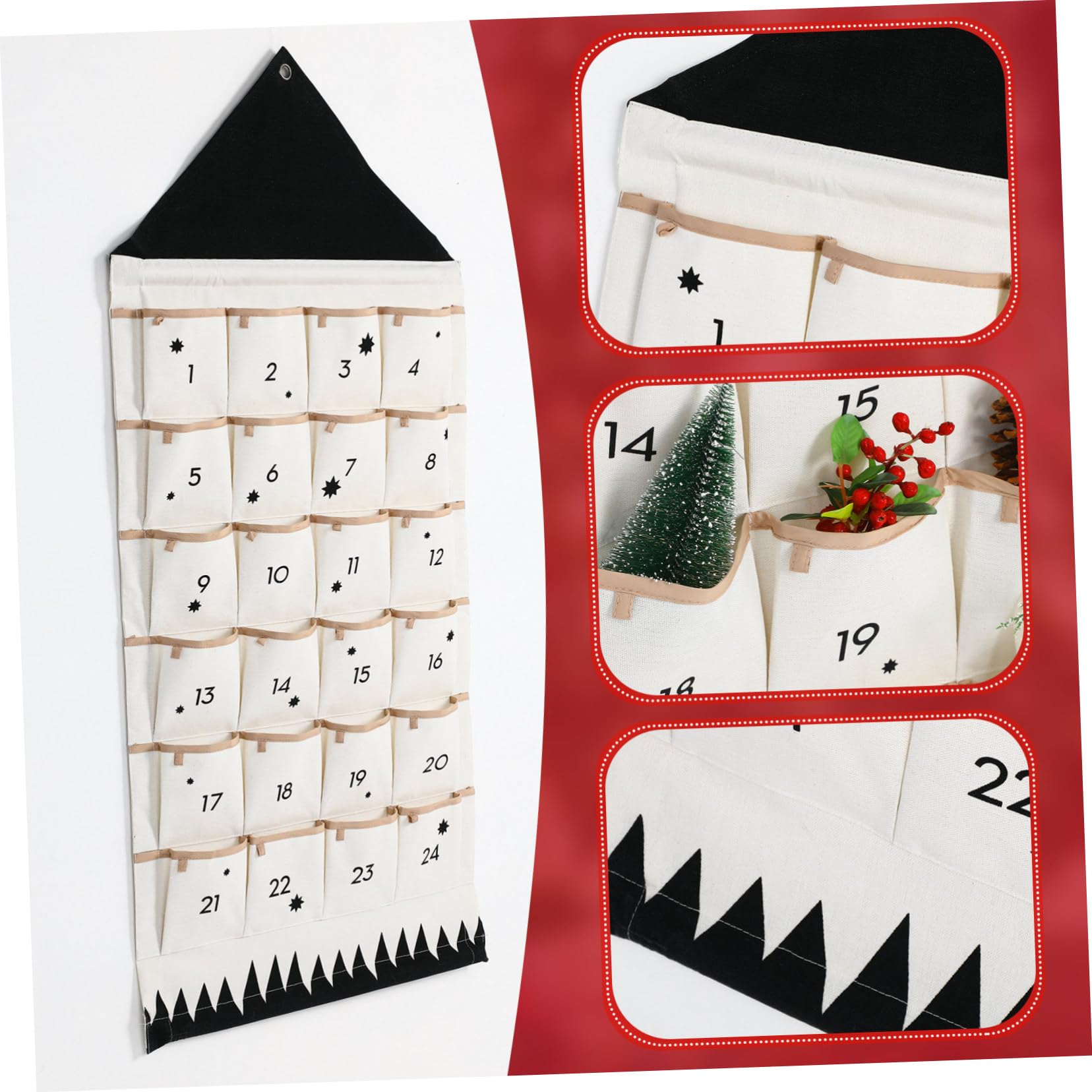 jojofuny Adventskalender Zum Befüllen Mit Fächern Canvas Wandaufbewahrungstasche in Hausform Multifunktional Für Weihnachten Und Kinderzimmer