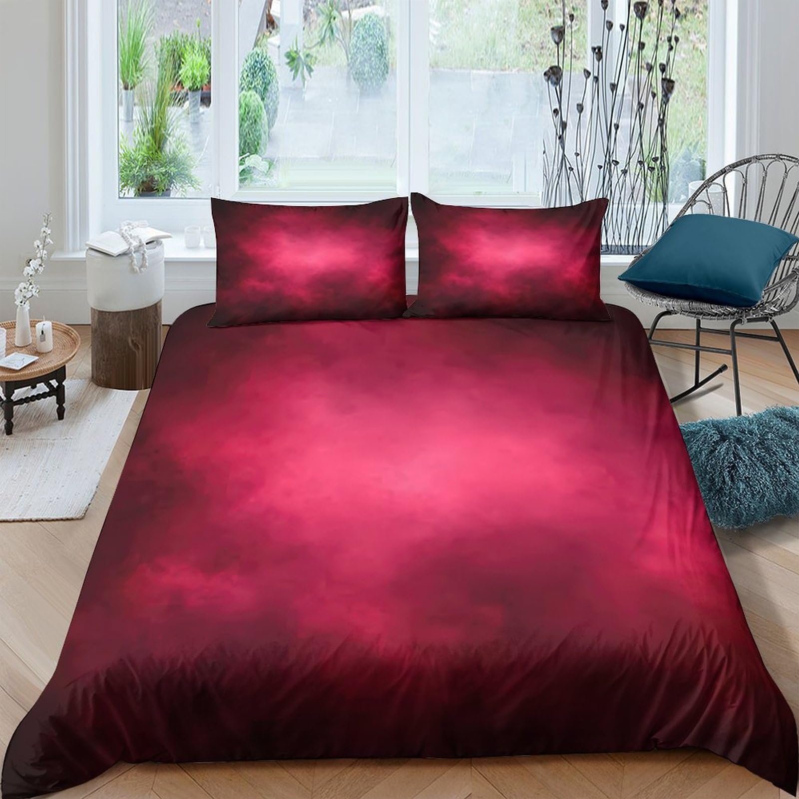 Ctjqhvkz Style-8 3D Printed Burgundy Gradient Fitted Sheet Microfiber Soft Bedroom Decor Nebula Mattress Cover Anti-Slip For Home Guest Room Single（135X200cm）