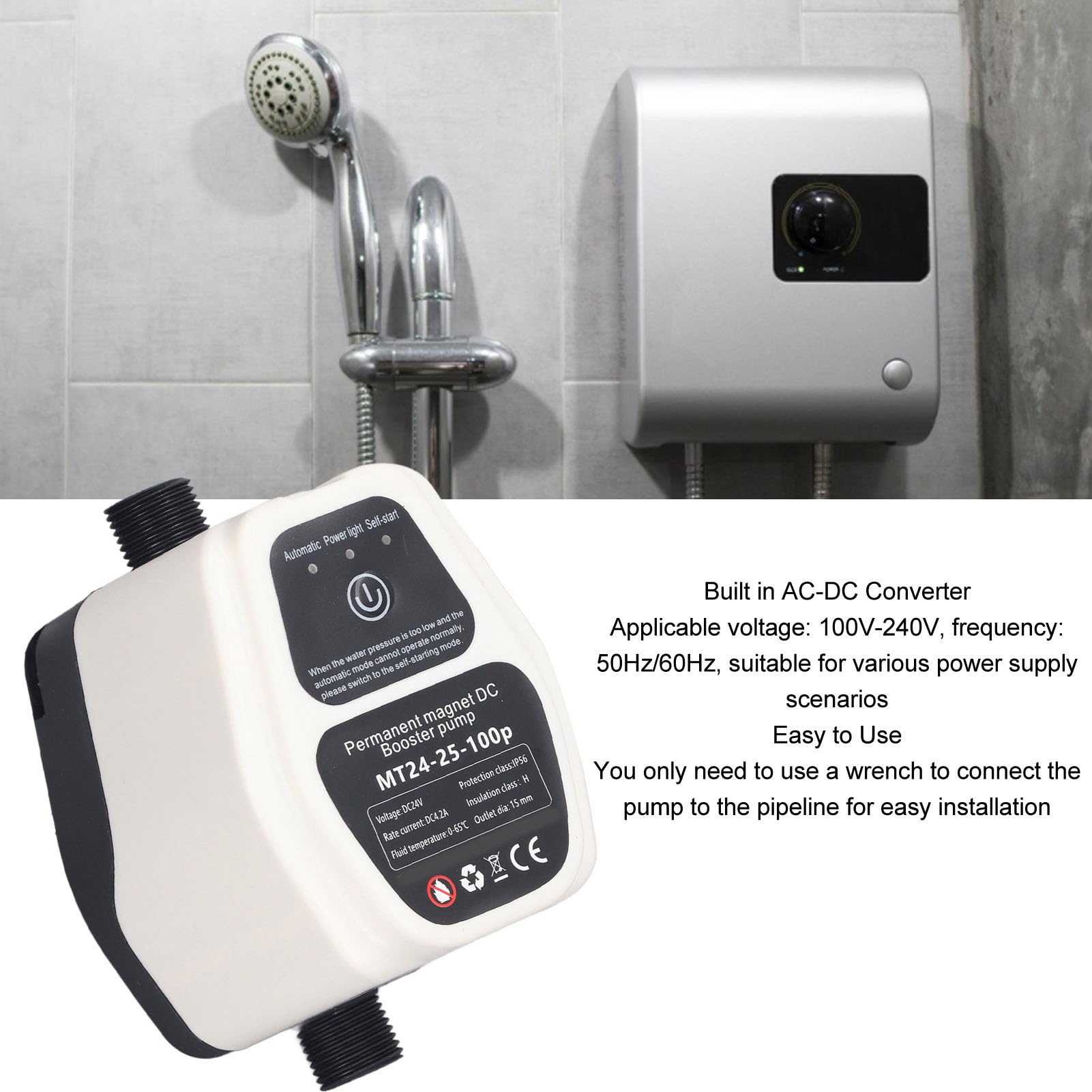 Elevador de Presión de Agua para el Hogar, Bomba Elevadora de Presión de Agua Completamente Automática de 100 W, 24 V, 25 L, Bomba de Agua Silenciosa con (Enchufe europeo 100-240