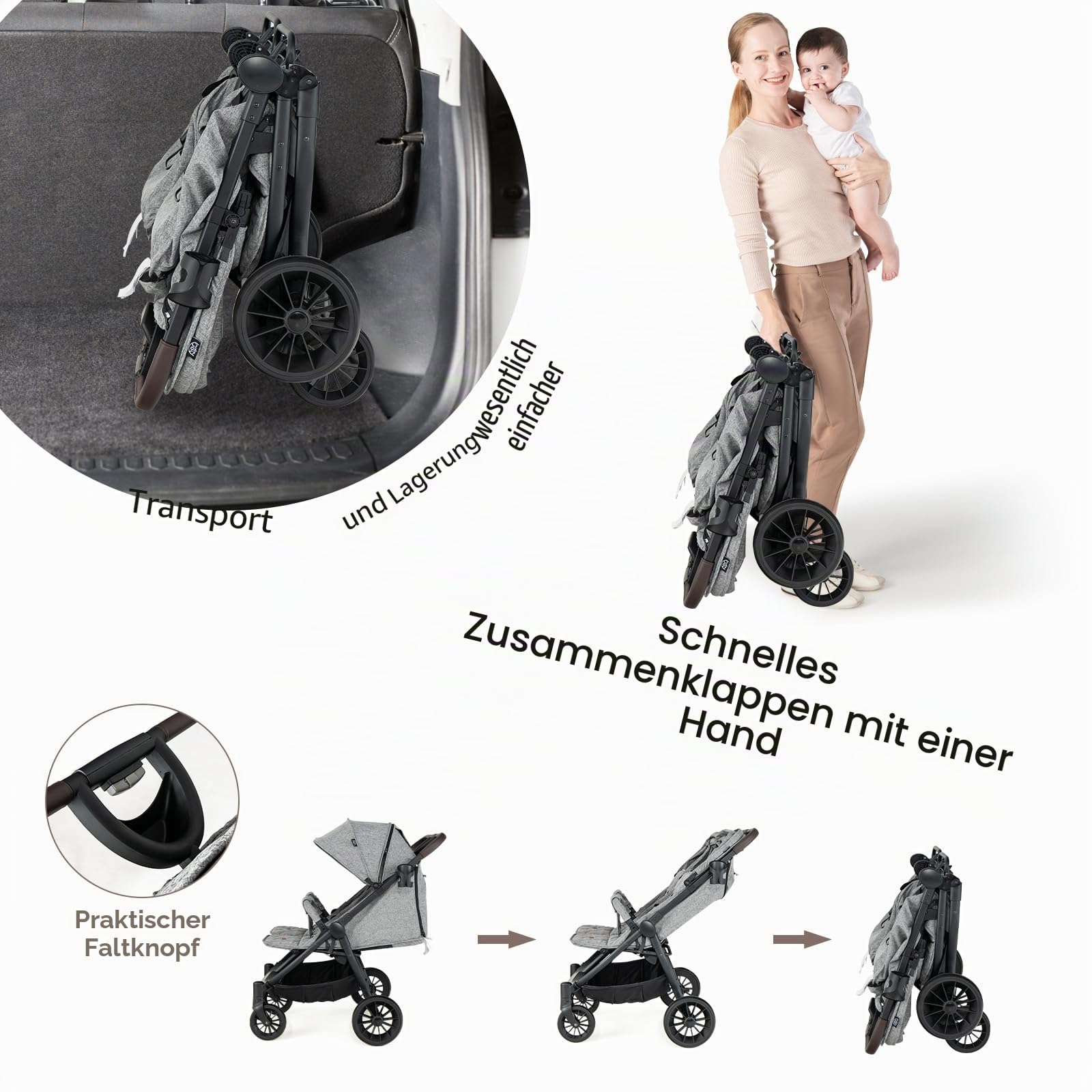 LIFEZEAL Doppelkinderwagen nebeneinander, faltbarer Zwillingsbuggy mit Korb, Rückenlehne 3 Positionen, Belastung 15+15 kg, Hellgrau