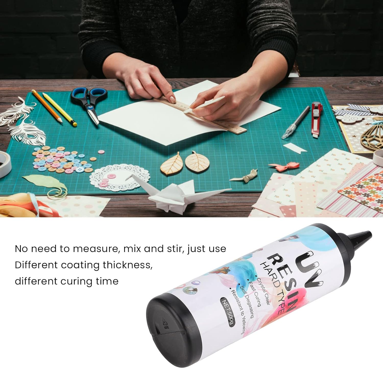 Resin Handworked DIY Clear Adhesive, Fast Curing Glue for Craft Decorations, Transparent Anti Yellowing Casting Resin with Nozzle for Jewelry and Figurines (500g)