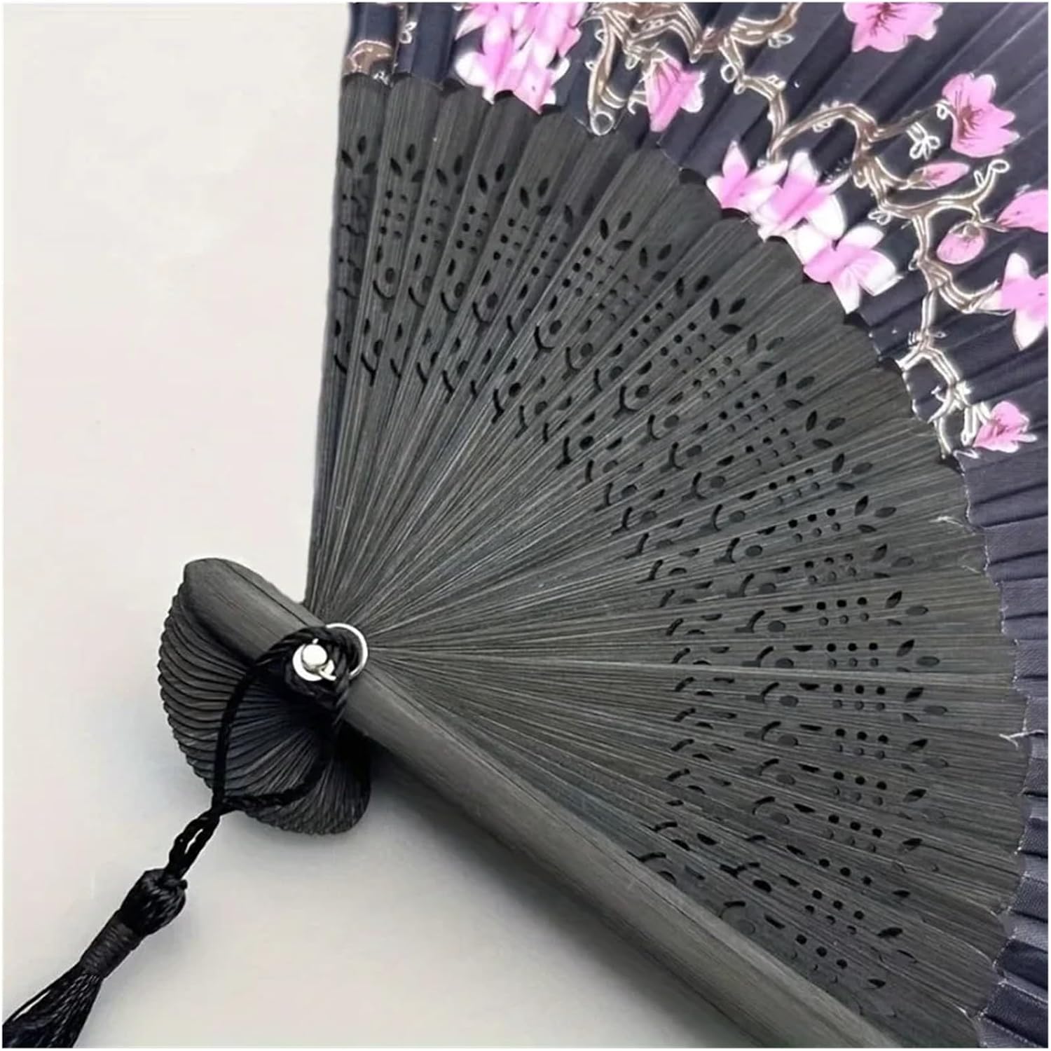 1 Vintage Floral Cherry Blossom Fan with Pink & Purple Artwork Lightweight Portable Hand for Hanfu Dance