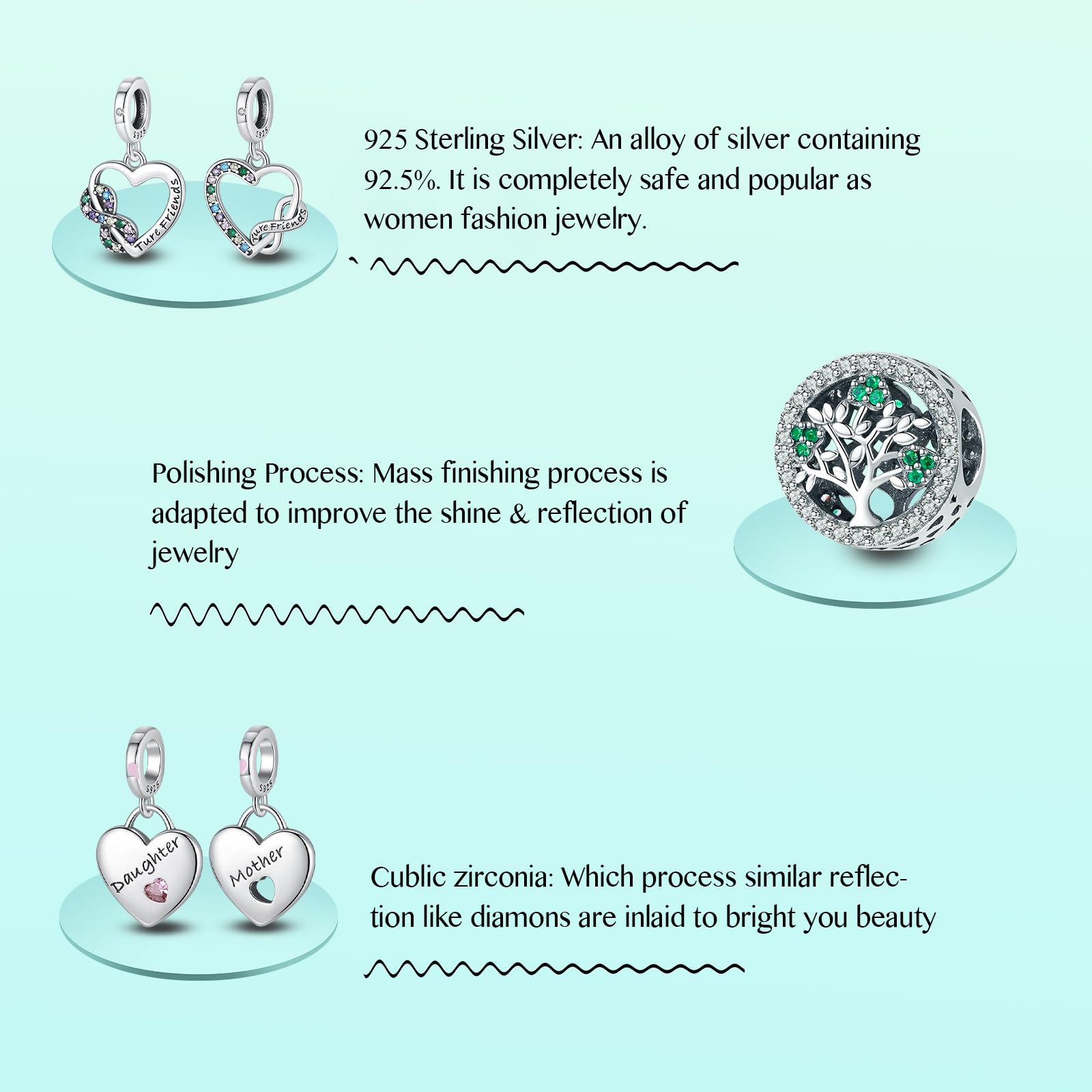 Annmors Love Heart Charm Donna argento Ciondolo a forma di, in argento Sterling 925, compatibile con braccialetti e collane europei