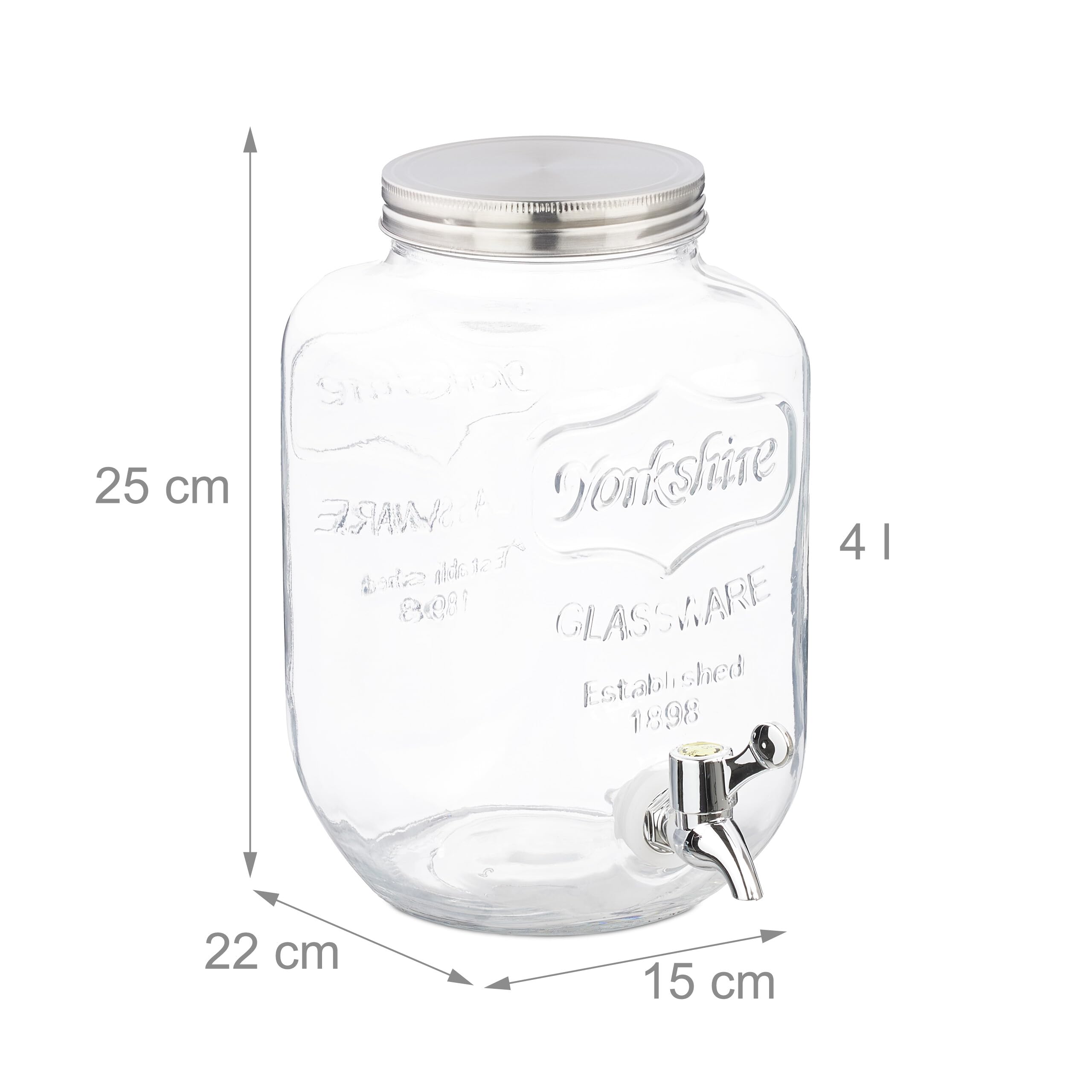 Relaxdays Distributeur de Boisson, Lot de 2, Volume : 4 litres, Robinet et Couvercle, pour la Limonade, Transparent