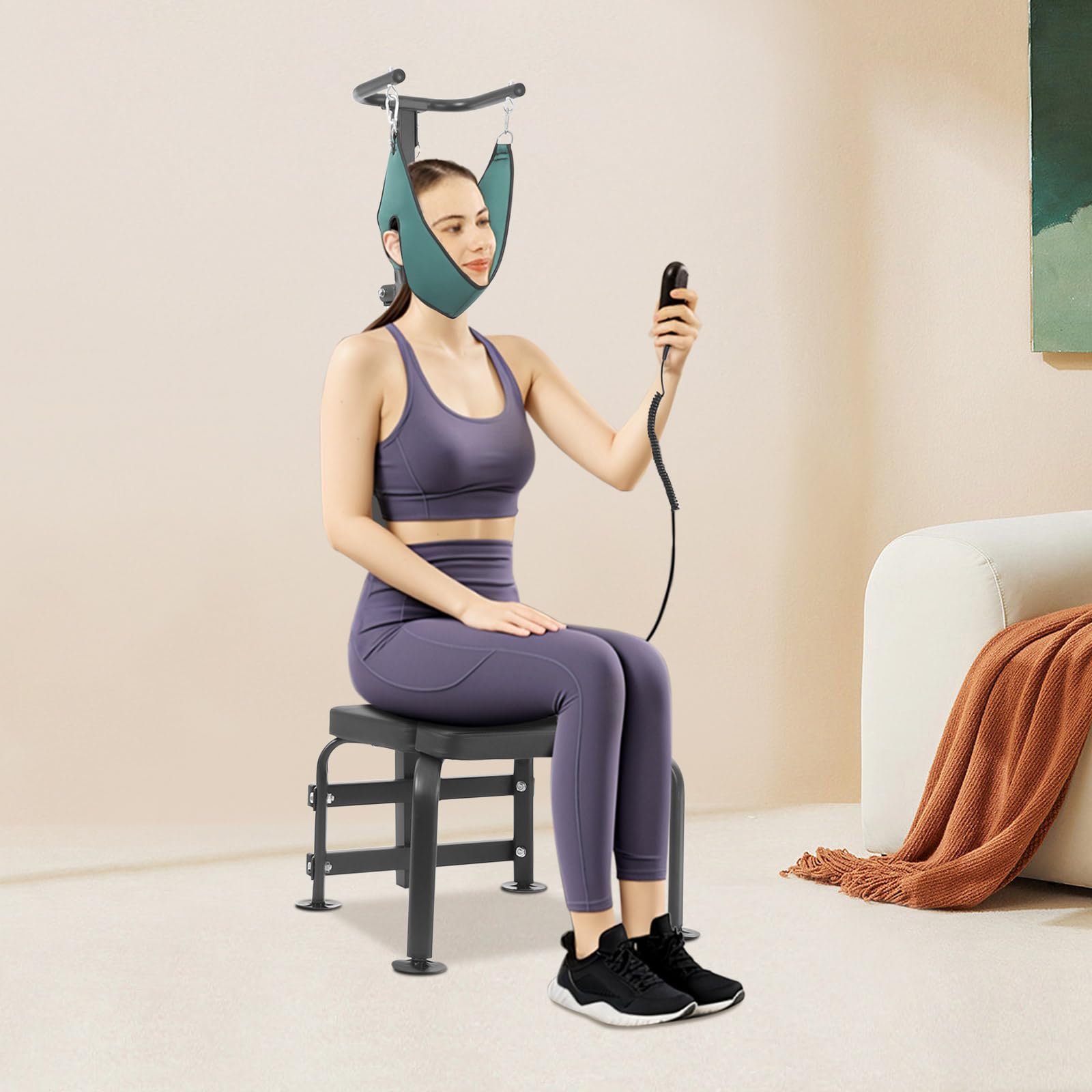 Silla de tracción eléctrica para cuello, dispositivo de tracción para portal, dispositivo de descompresión de tracción y estiramiento, altura de tracción 200 mm, para tracción cervical y entrenamiento