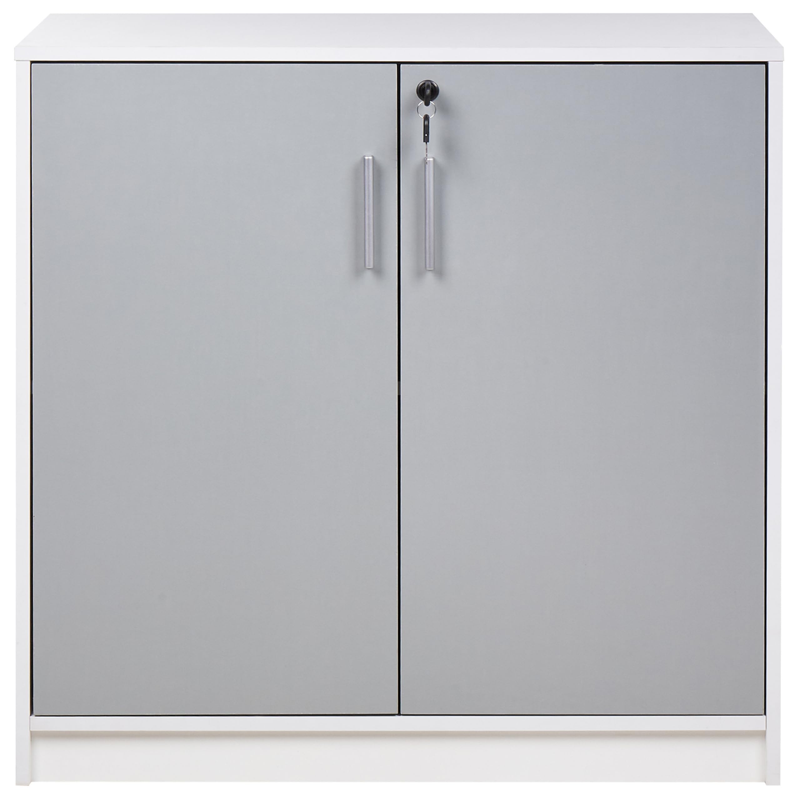 Beliani Petite Armoire à 2 Portes Gris et Blanc 80 cm en Panneaux Particules de Bois Zehna