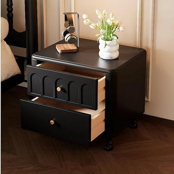 Bedside Table Two-Drawer Bedside Nightstand with Four Legs for Bedroom Storage Organization Bedroom(Black)