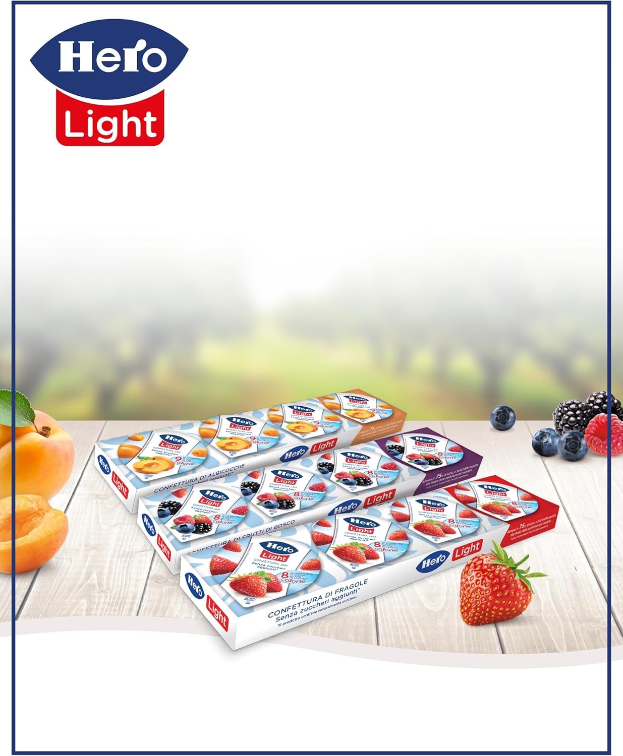 Hero Light Poker Confettura di Albicocche Light, 20 Confezioni da 80g (4 monodosi x 20g), Marmellata Extra, Frutta di Alta Qualità, Senza Conservanti e Senza Coloranti, Pochissime Calorie