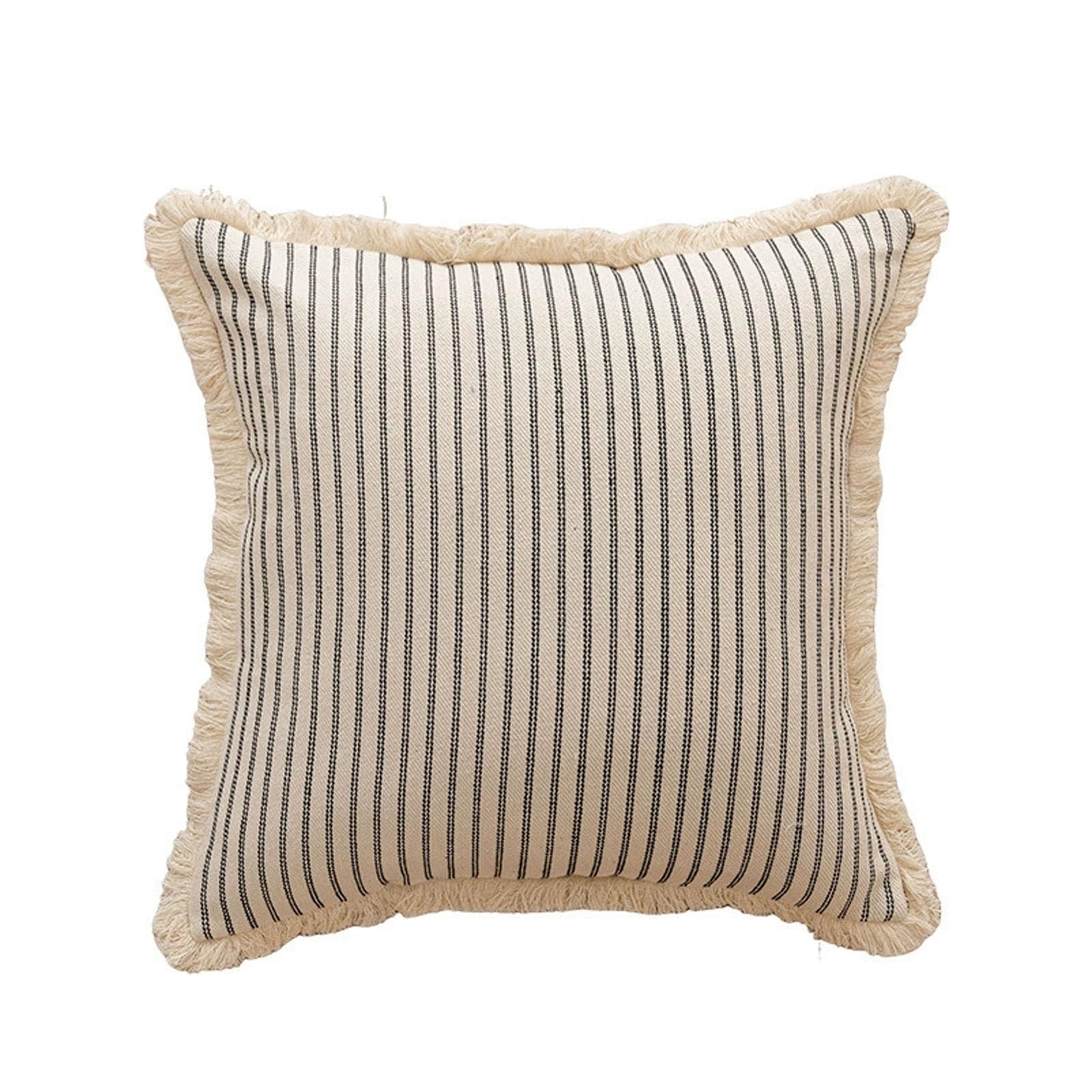 AXCTYSFP Decorative Linen Striped FringeThrow Pillow Covers Cozy Farmhouse Boho,Black,45 * 45cm